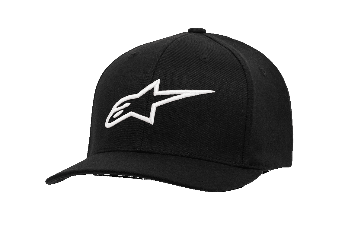 Alpinestars Ageless Curve Hat, gorra de béisbol negra con logotipo de estrella blanco bordado en 3D, visera curva, corona estructurada, tejido de sarga, ropa deportiva casual de motor