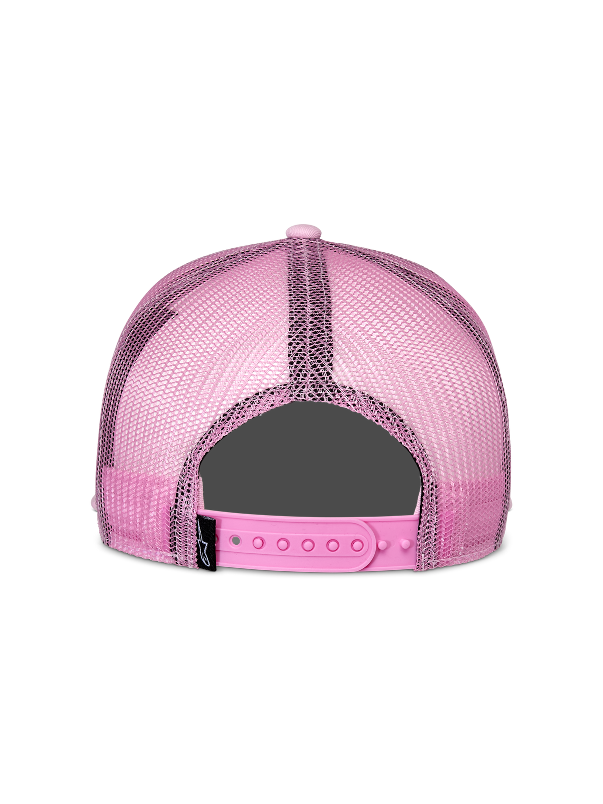 Alpinestars Corp Trucker Hat, Pink, Rear View, featuring pink mesh back panels and adjustable snapback closure, casual motorsport-inspired headwear