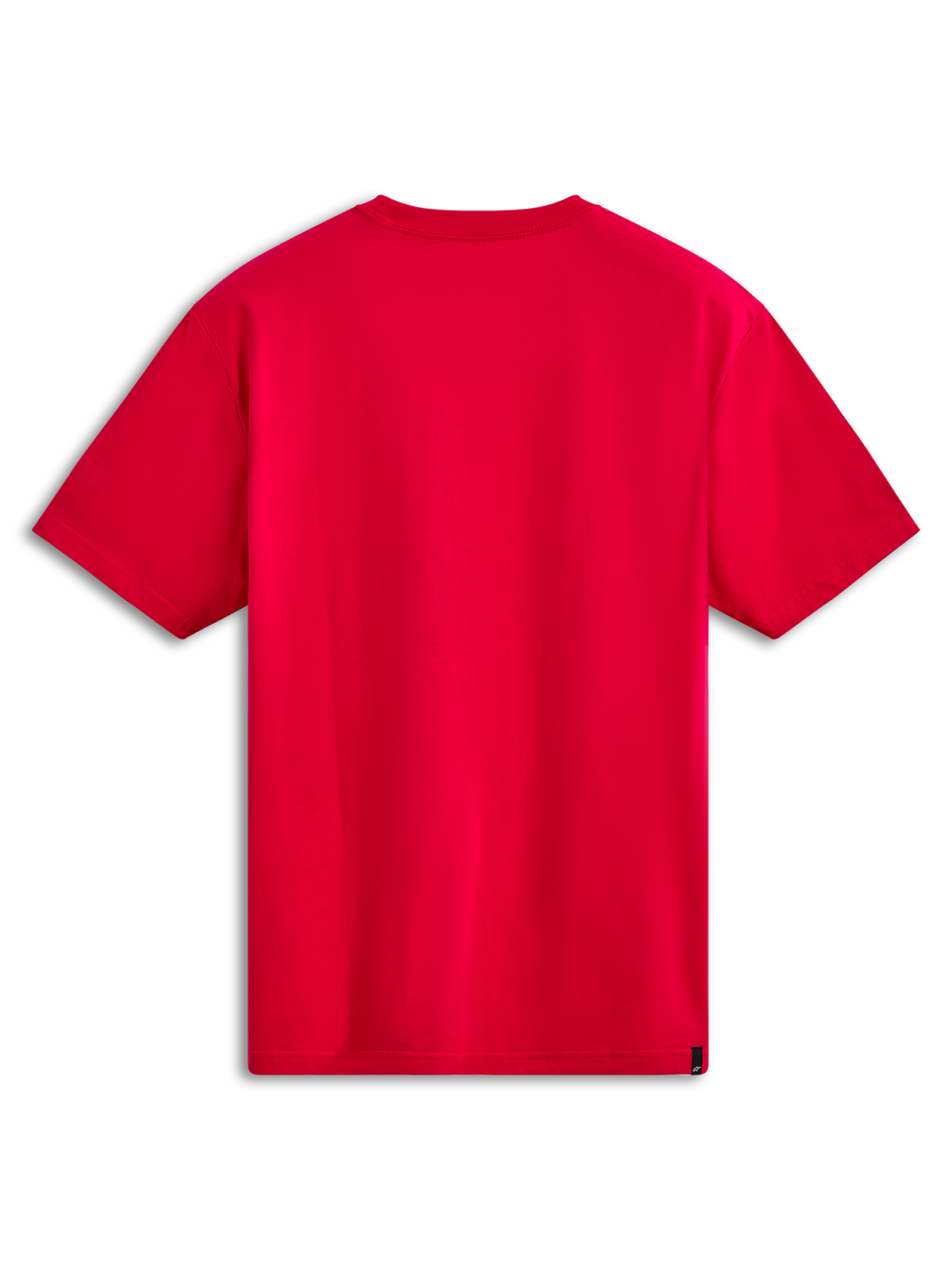 Alpinestars Ageless Shadow CSF Tee, camiseta de manga corta, roja, vista posterior, presenta un diseño rojo liso con una pequeña etiqueta negra de la marca en el dobladillo inferior, ropa deportiva casual