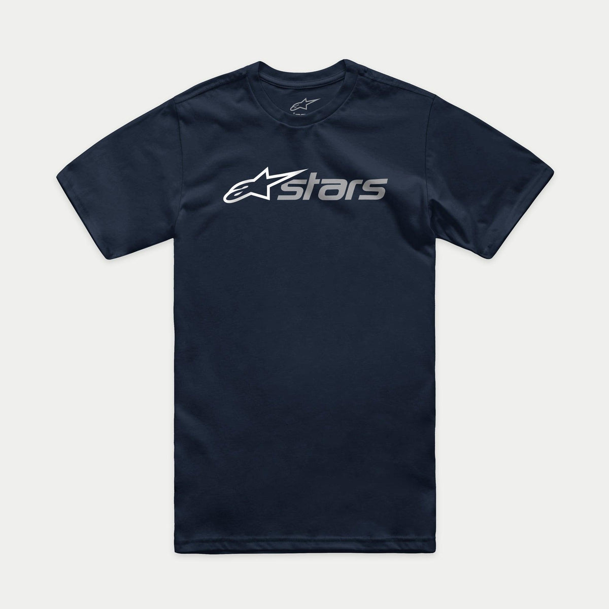Camiseta Alpinestars Blaze 2.0 CSF, camiseta de manga corta, azul marino, gráfico del logotipo Blaze 2.0 en blanco y gris, ropa casual de estilo automovilismo