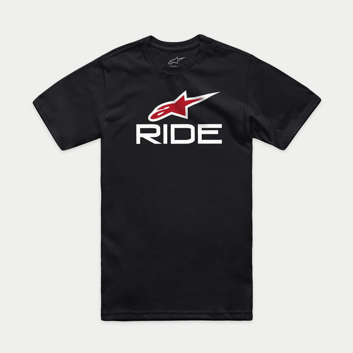 Alpinestars Ride 4.0 CSF Tee, Short Sleeve T-Shirt, Black, Red Alpinestars Logo and White RIDE Text, Casual Motorsport Streetwear