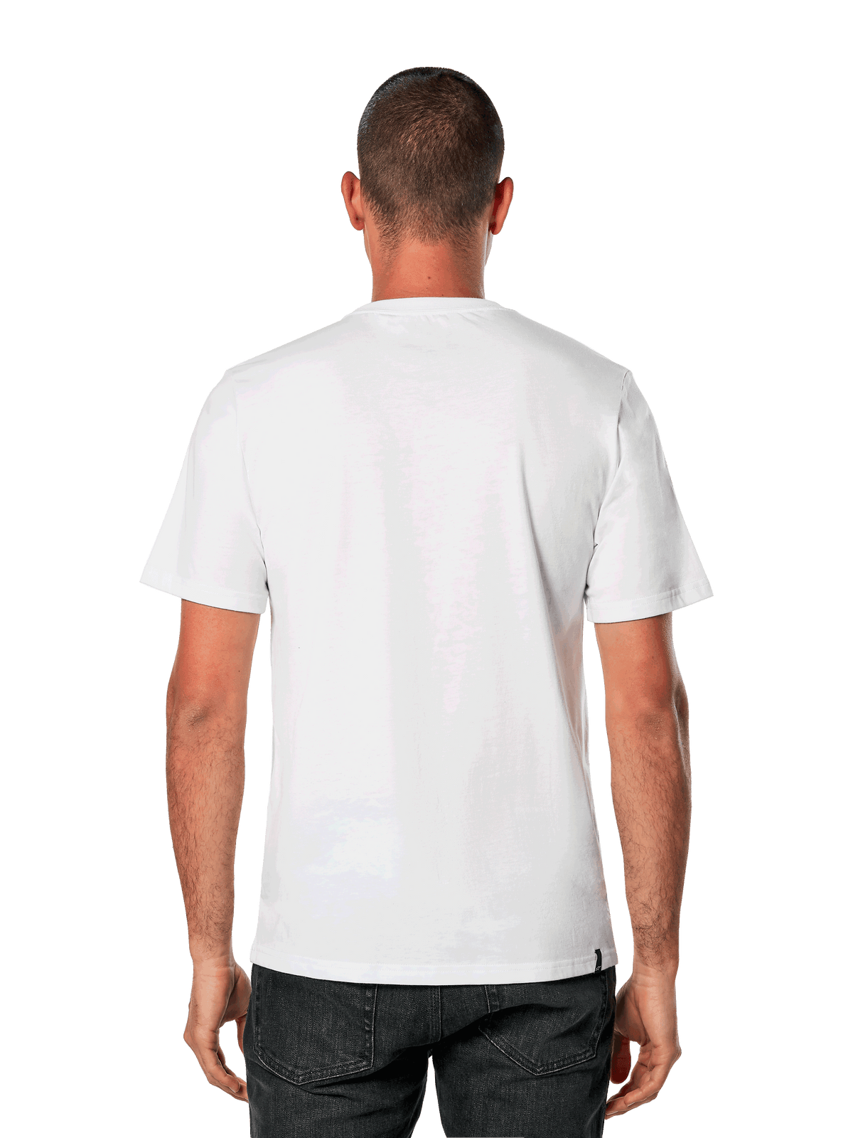 Camiseta Alpinestars Betteryet CSF, camiseta de manga corta, blanca, vista trasera, diseño con corte y costura, ropa deportiva casual de estilo motorsport