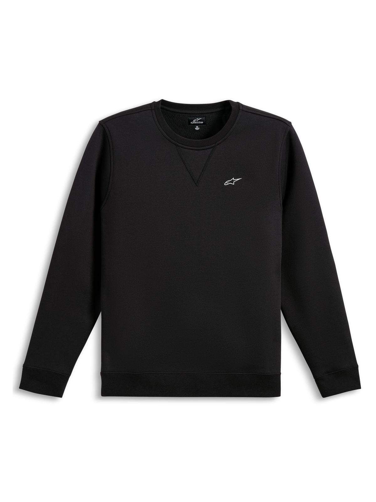 Alpinestars Sudadera Positive Crew, sudadera deportiva negra de mangas largas con logotipo blanco en el pecho y puños y dobladillo acanalados