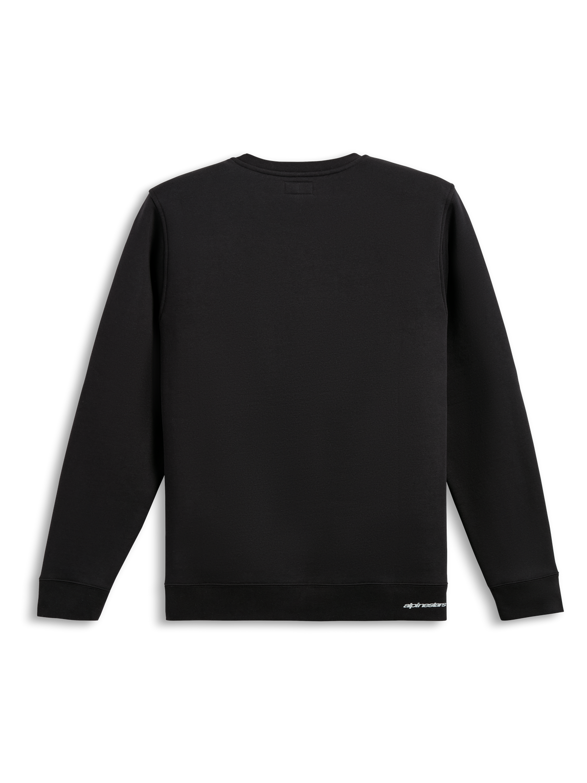 Alpinestars Positive Crew, sudadera deportiva negra, vista trasera que muestra el diseño limpio tipo pullover de mezcla de algodón con dobladillo y puños acanalados