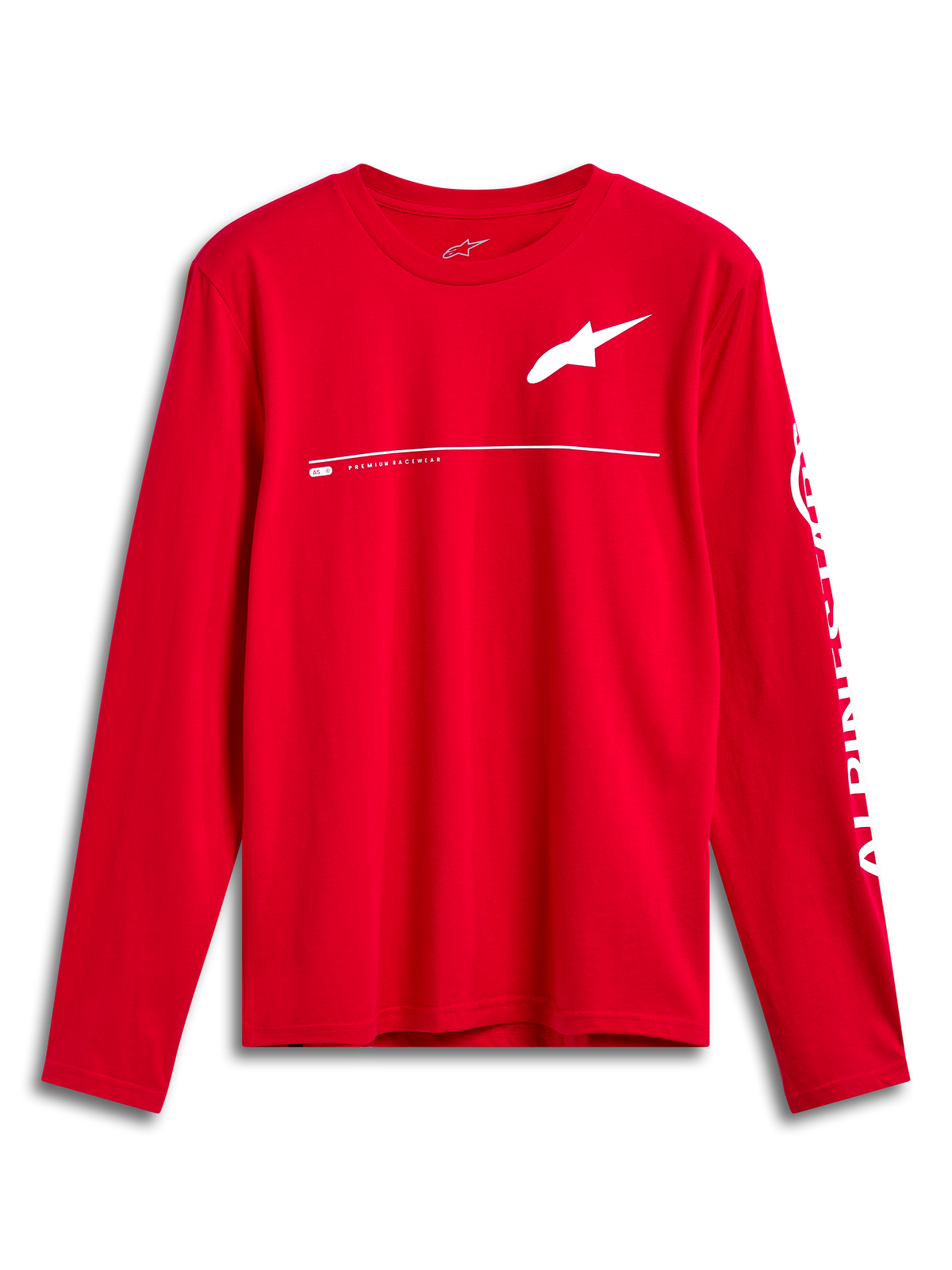 Camiseta Alpinestars Committed CSF, camiseta de manga larga, roja, logotipo de Astars blanco en el pecho y marca Alpinestars en la manga, diseño casual inspirado en el automovilismo