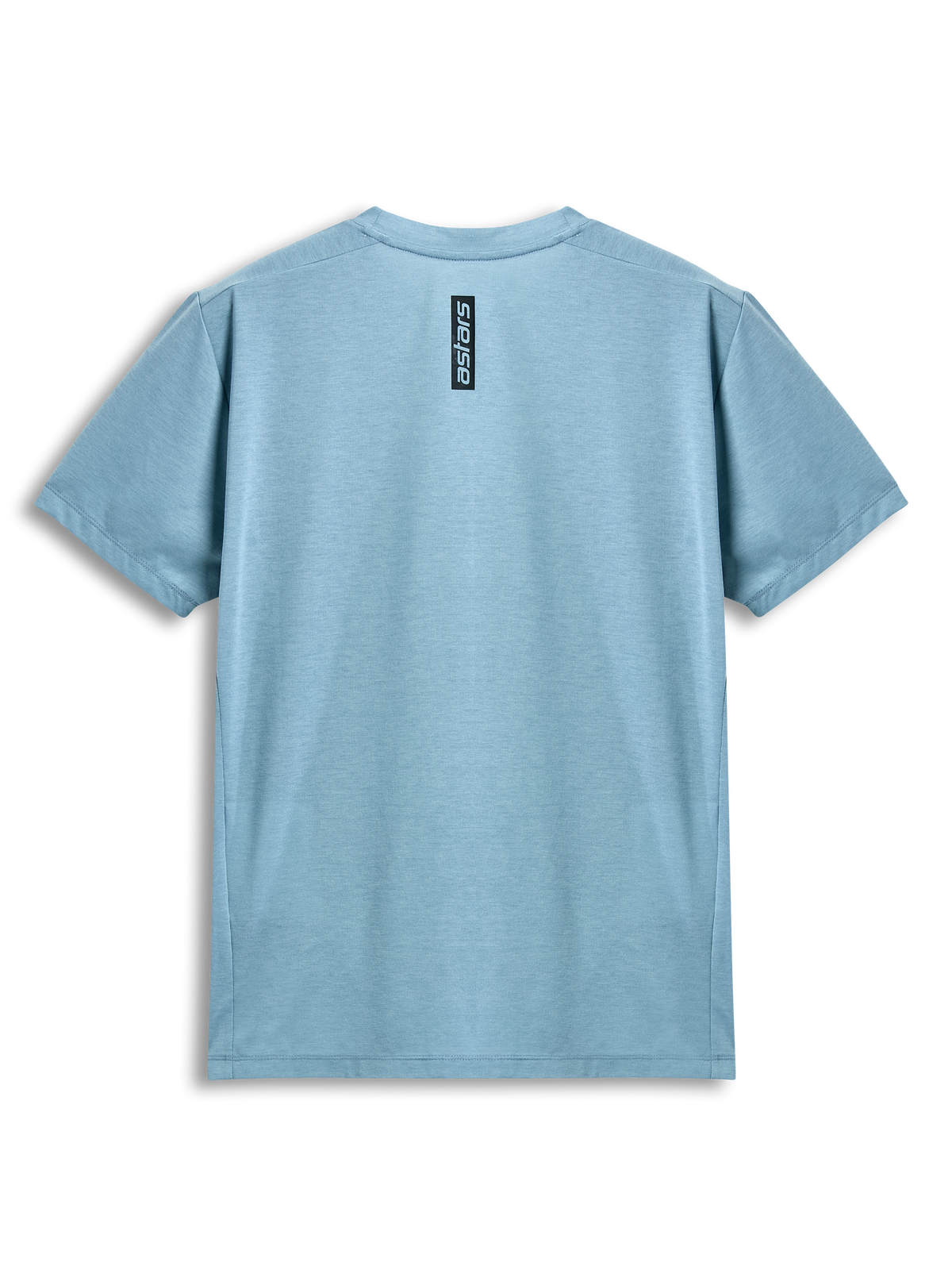 Camiseta Alpinestars Point Performance, camiseta de manga corta, azul hielo, vista trasera con estampado vertical de la palabra astars en negro, ropa deportiva casual de alto rendimiento