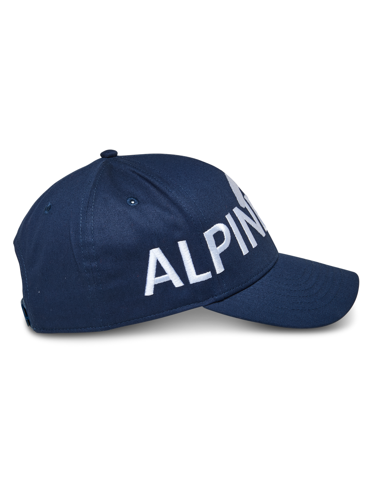 Gorra Alpinestars Committed, gorra de béisbol snapback, azul marino, vista lateral con gran logotipo blanco bordado, copa estructurada con visera curva, tejido de sarga resistente, gorra casual de estilo motorsport