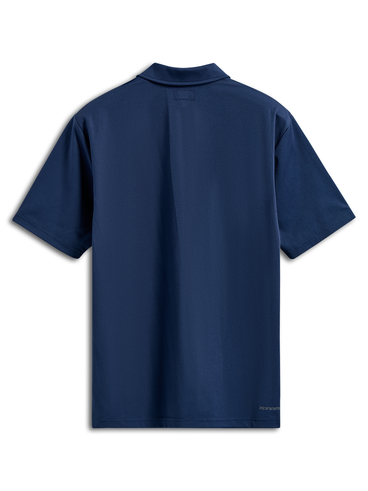 Alpinestars Impetus Sport Polo, polo de manga corta, azul marino, vista trasera con cuello del mismo material y pequeño logotipo en el dobladillo inferior derecho, ropa casual estilo motorsport