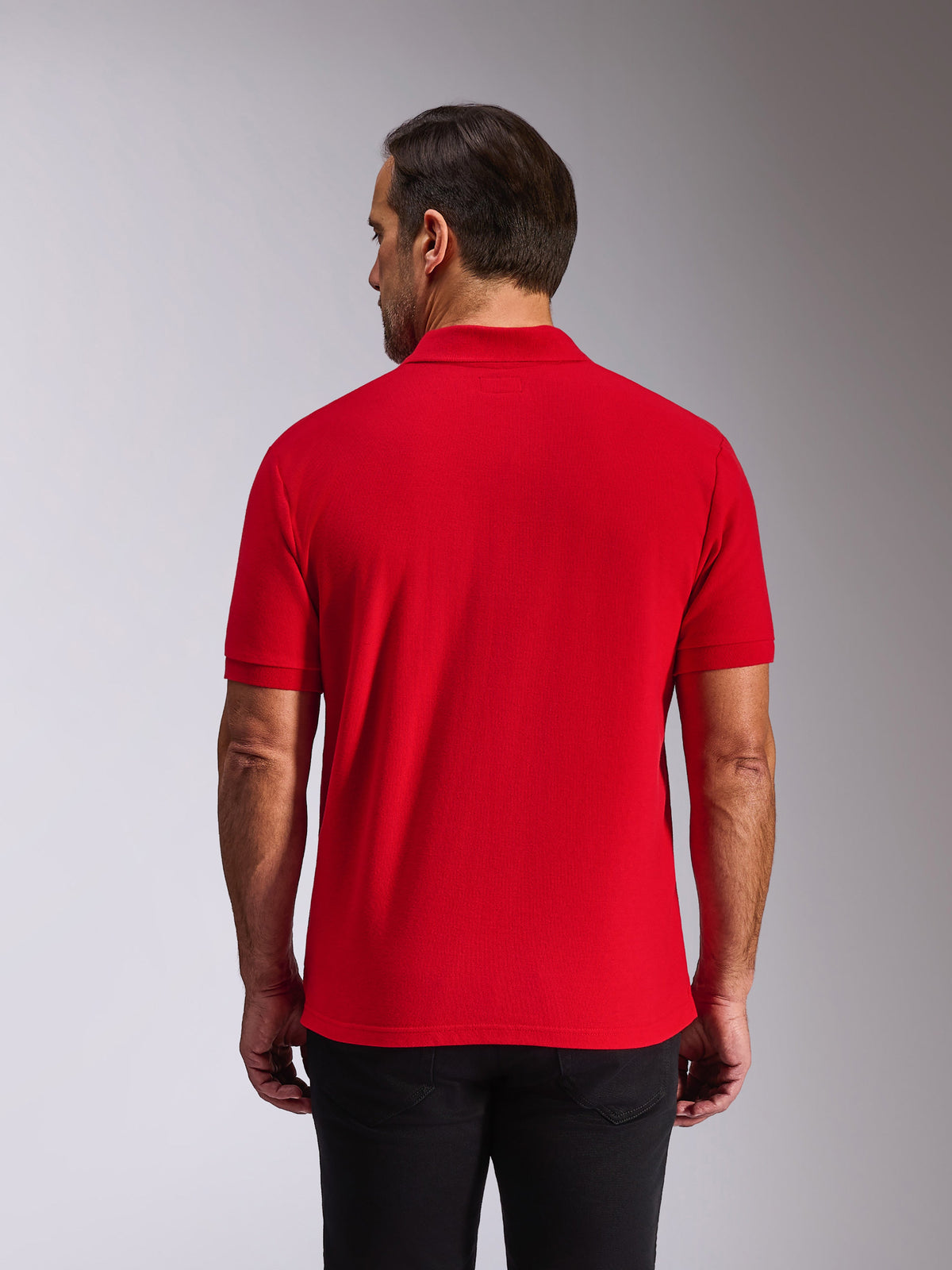 Alpinestars Endeavor Classic Polo, polo de manga corta, rojo, vista trasera en modelo, con cuello y puños de las mangas acanalados, ropa urbana casual de estilo motorsport