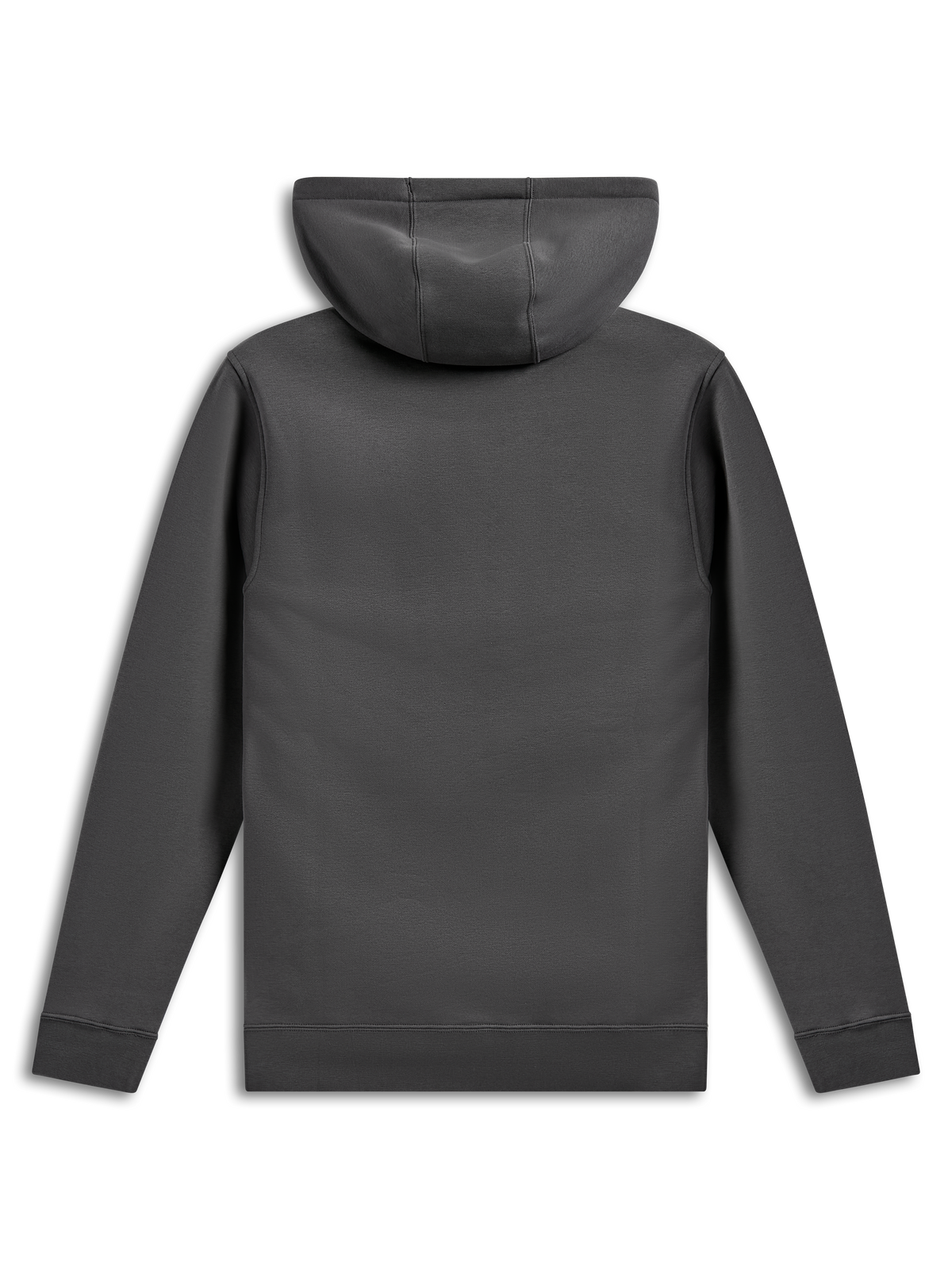 Sudadera con capucha Alpinestars Ellipsoid, sudadera de forro polar tipo pullover, gris Gunmetal, vista trasera que muestra el cuerpo y las mangas sólidos, puños y dobladillo de canalé, ropa urbana casual inspirada en el automovilismo