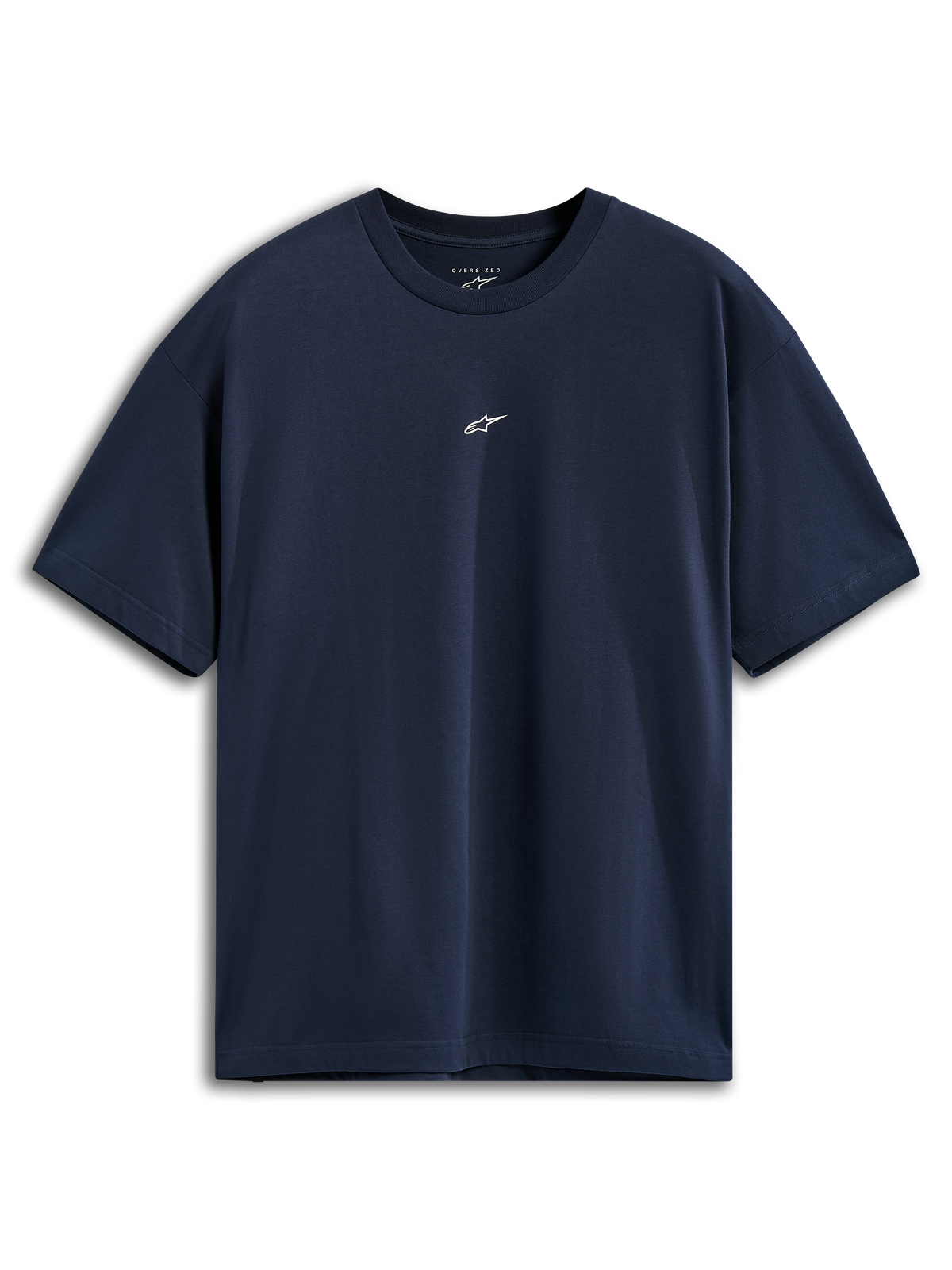 Alpinestars Focused Oversized CSF Tee, camiseta de manga corta, azul marino, pequeño logo blanco de Astars en el centro del pecho, ajuste holgado oversized, ropa deportiva casual