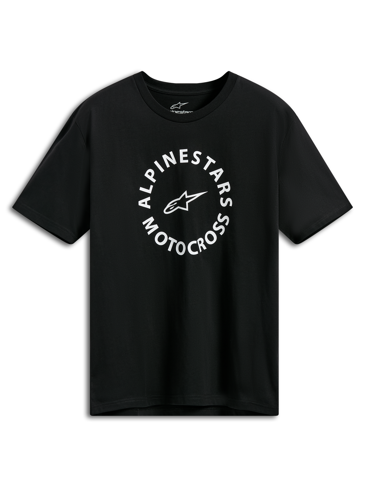 Camiseta Alpinestars MX CSF, camiseta de manga corta negra, gráfico circular blanco de Alpinestars Motocross, ropa casual de estilo motorsport
