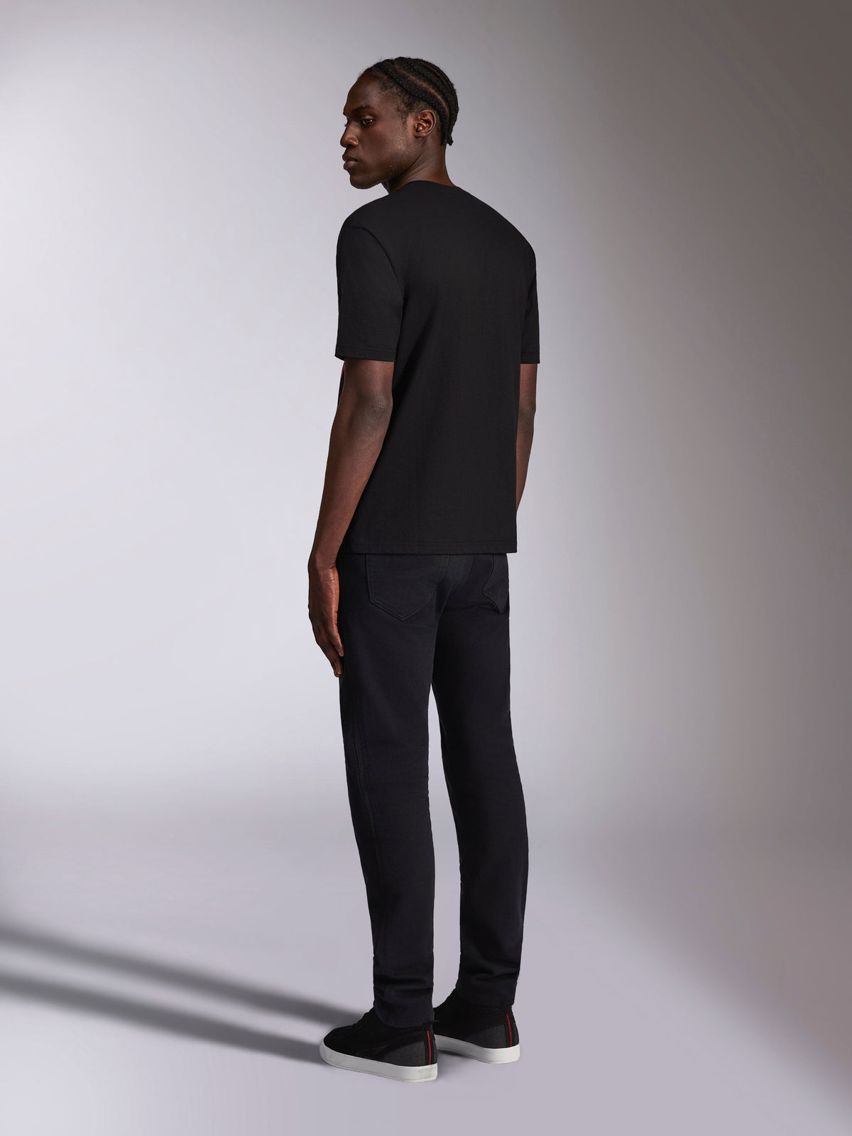 Alpinestars Authority CSF Tee, Short Sleeve T-Shirt, Black, back view worn by model, casual motorsport-inspired streetwear, paired with black pants