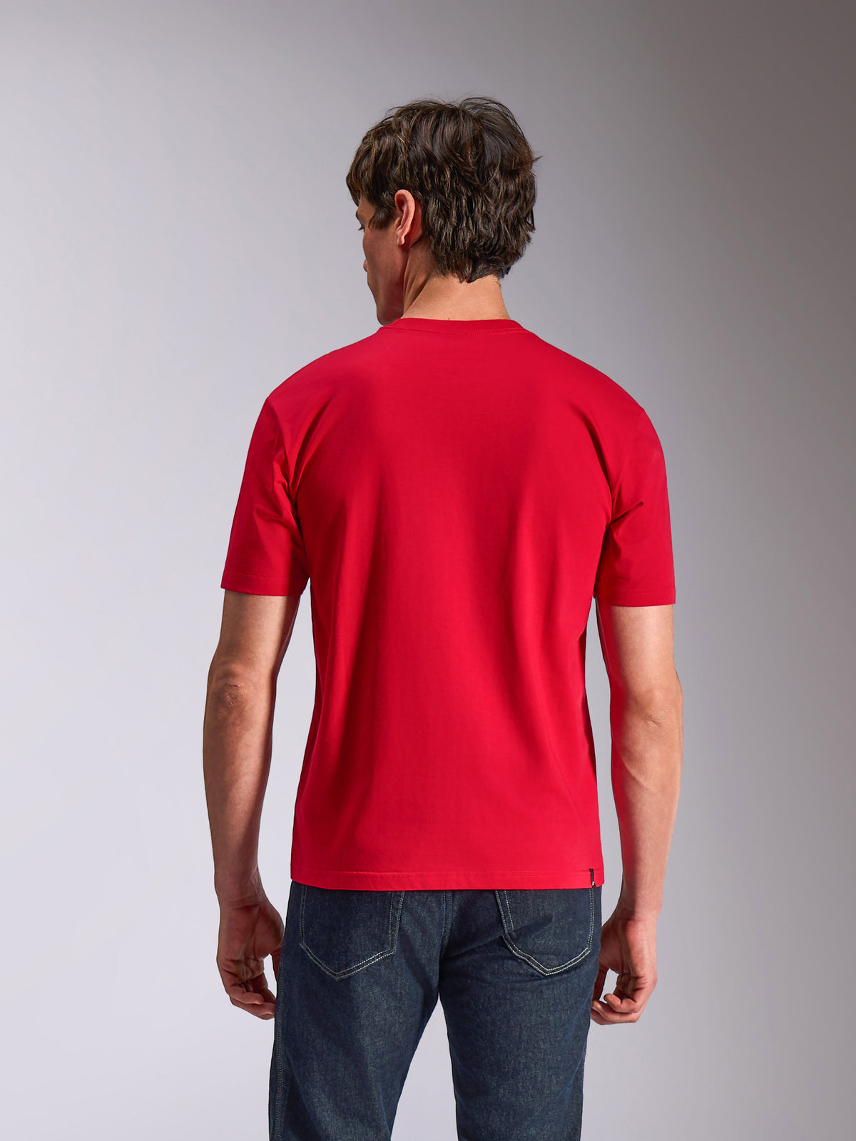 Alpinestars Authority CSF Tee, Short Sleeve T-Shirt, Red, back view on model wearing dark jeans, casual motorsport streetwear