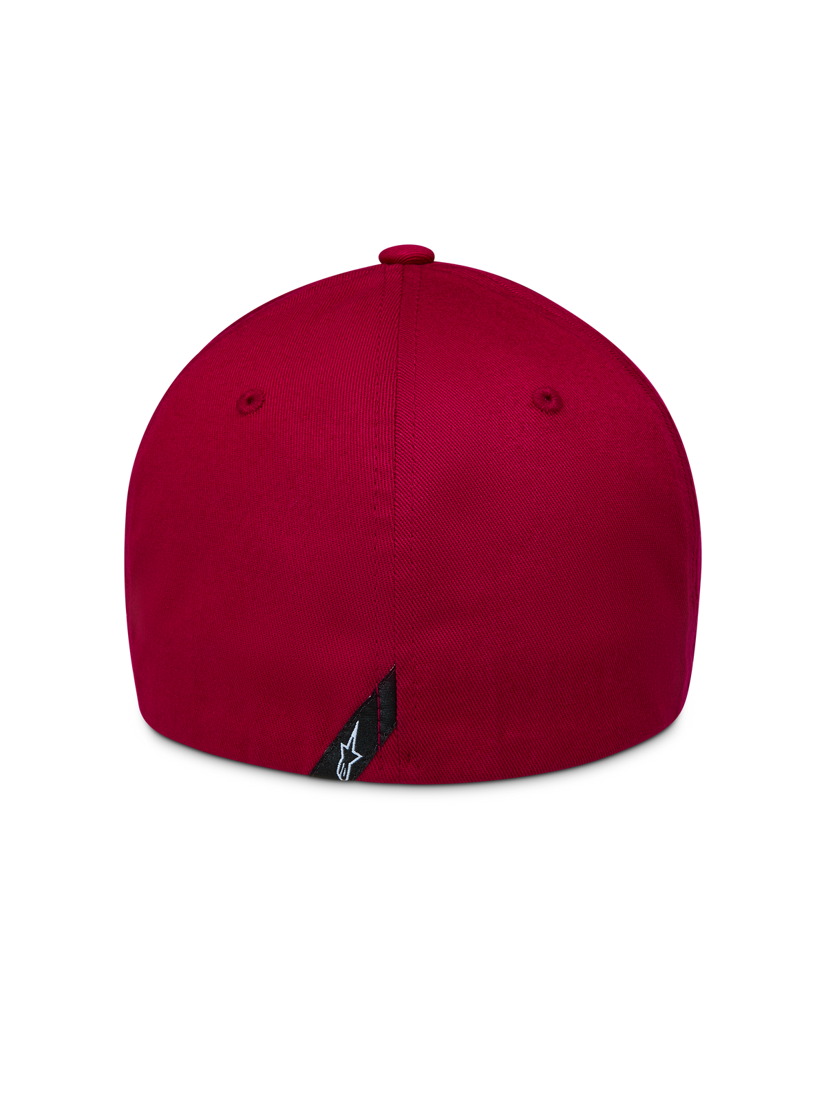 Gorra Alpinestars Pivot en rojo oscuro, vista trasera de sarga estructurada con logotipo Astars y diseño flex back.