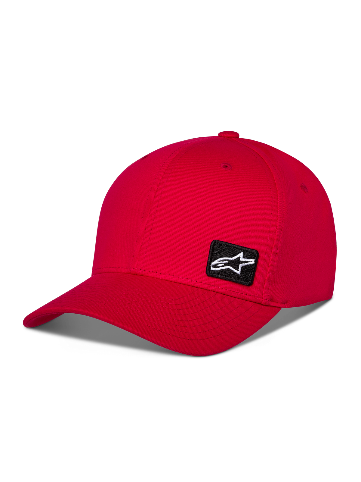 Gorra Alpinestars Pivot, gorra de béisbol deportiva roja, visera curva con corona estructurada, con un pequeño parche bordado del logo de Astars en negro en el lateral, diseño casual de estilo motorsport