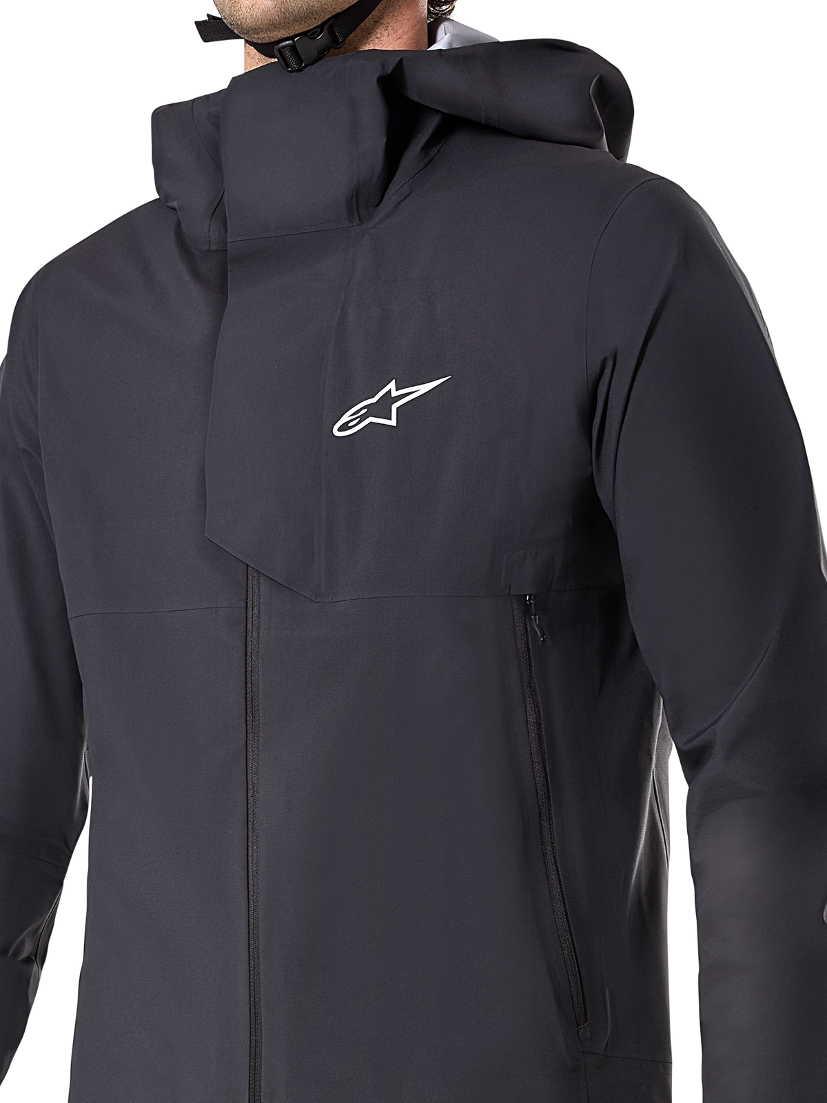 Chaqueta impermeable Alpinestars A-Dura Elite, chaqueta de ciclismo MTB, negra, con membrana impermeable de 3 capas, capucha compatible con casco, bolsillos con cremallera y textura técnica ripstop para el ciclismo de montaña en senderos