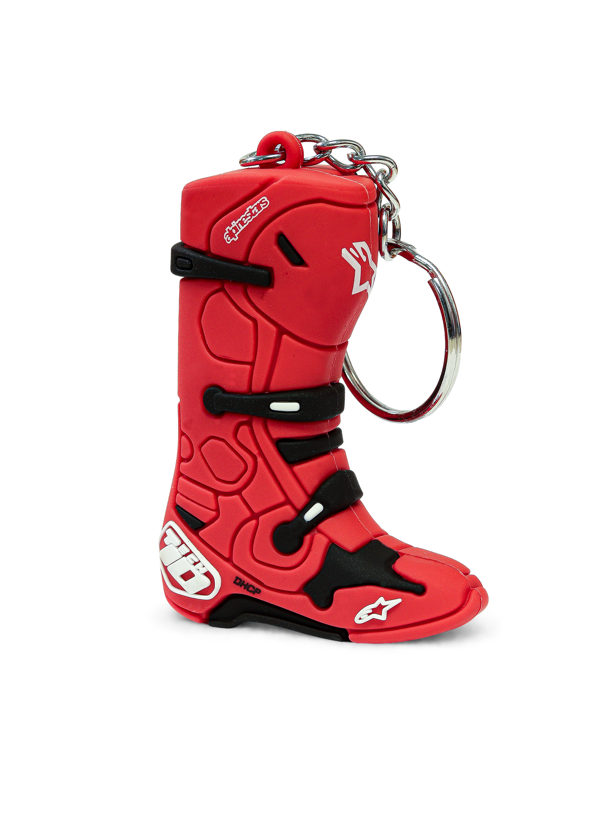 Alpinestars Llavero Tech 10 Boot, llavero de bota de motocross en miniatura, rojo y negro, diseño sintético tridimensional con anillo metálico