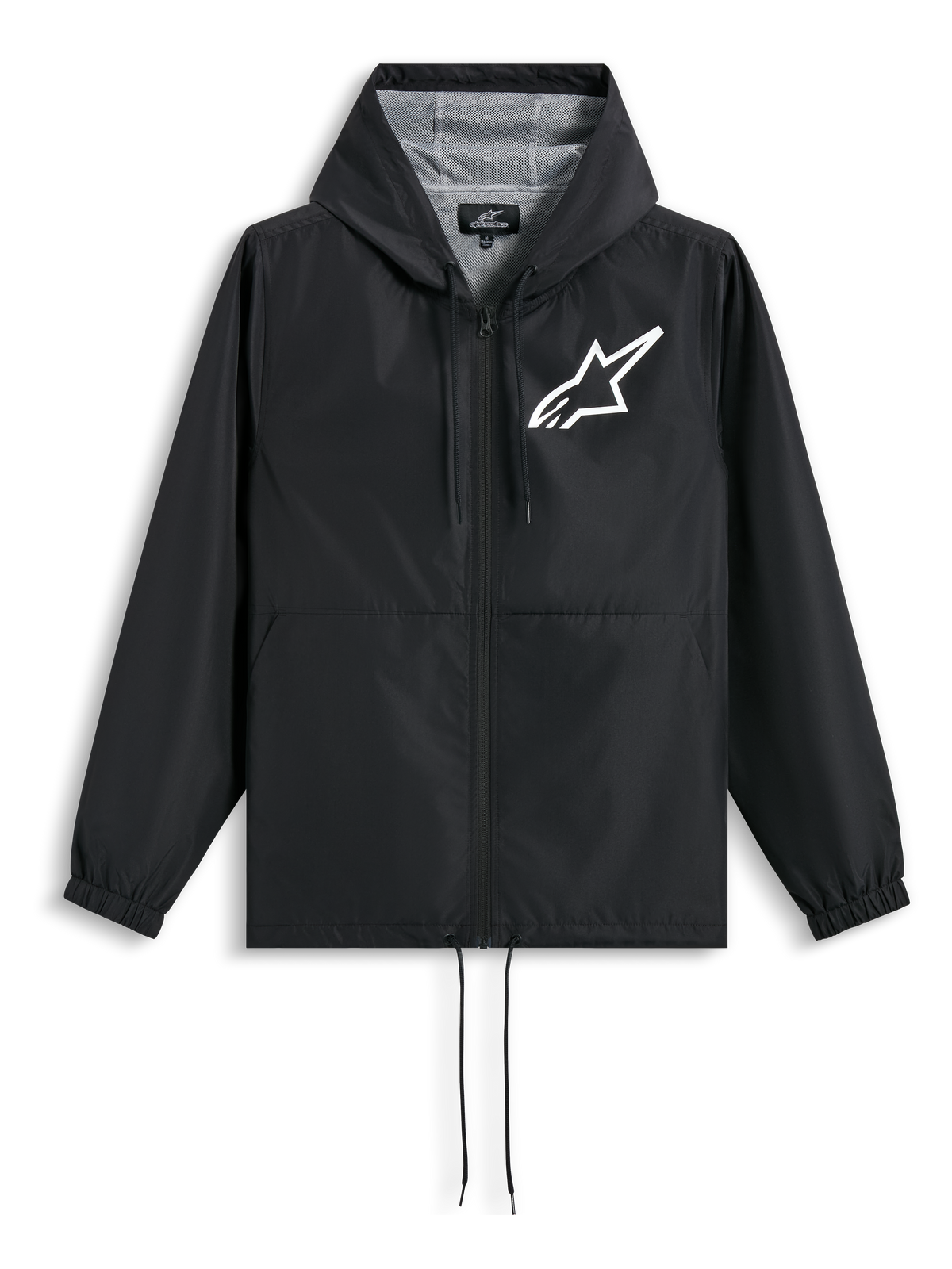 Alpinestars Speeder Chromium, chaqueta con capucha cortavientos negra con forro de malla y logotipo Astars blanco en el pecho