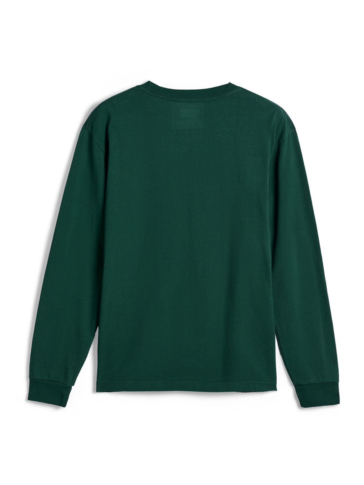 Alpinestars Essentials Ageless LS Tee, camiseta de manga larga, verde pino, vista trasera, color verde liso con cuello redondo y puños acanalados, ajuste contemporáneo relajado, estilo streetwear casual