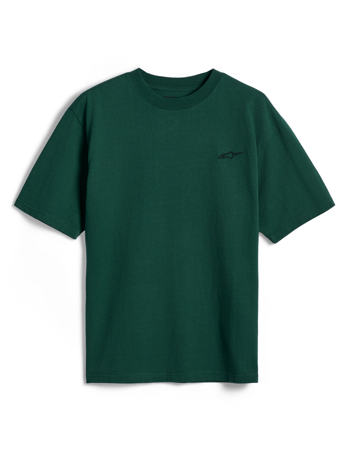 Alpinestars Essentials Ageless SS Tee, camiseta de manga corta, verde pino, con un pequeño logotipo de Alpinestars en el pecho, streetwear casual de automovilismo