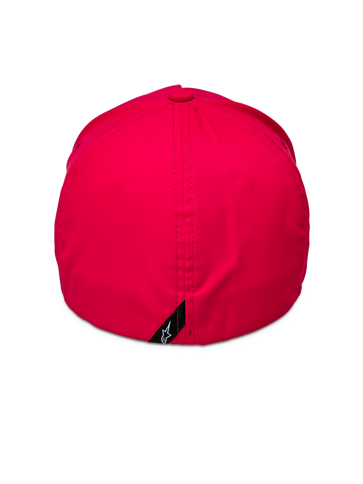 Gorra impermeable Alpinestars Ageless Reflex, roja, vista trasera con diseño flex fit cerrado, costura vertical y una pequeña etiqueta negra con el logotipo de Astars en blanco, tejido técnico impermeable