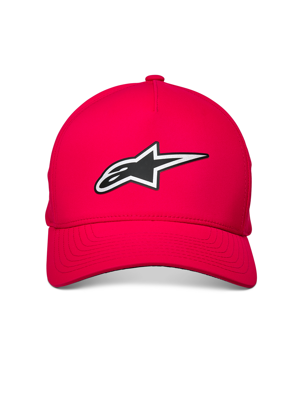 Alpinestars Ageless Reflex Waterproof Hat, roja, con logotipo Astars reflectante en la parte frontal, visera curva y corona estructurada, tejido técnico impermeable para un estilo casual de motociclismo