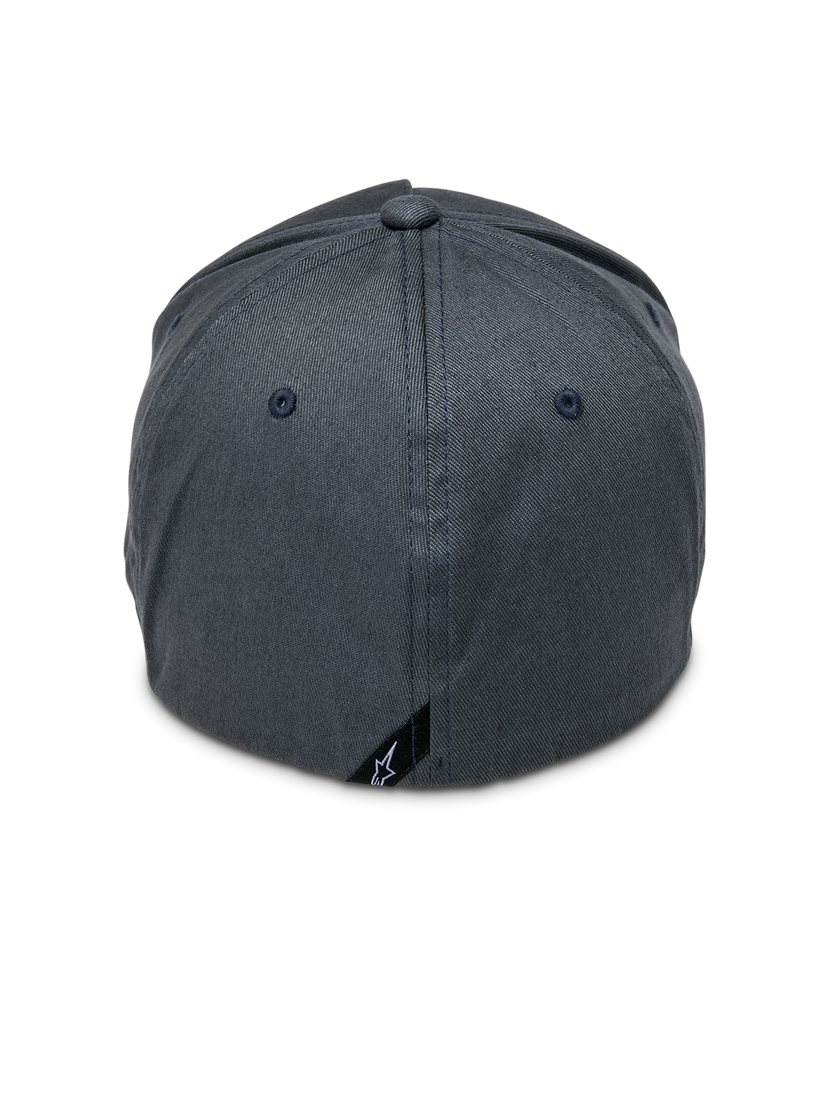 Gorra Alpinestars Ride Sonic, gris carbón, vista posterior con diseño de parte trasera flexible y pequeña etiqueta negra con el logotipo de Alpinestars, accesorio informal inspirado en el automovilismo