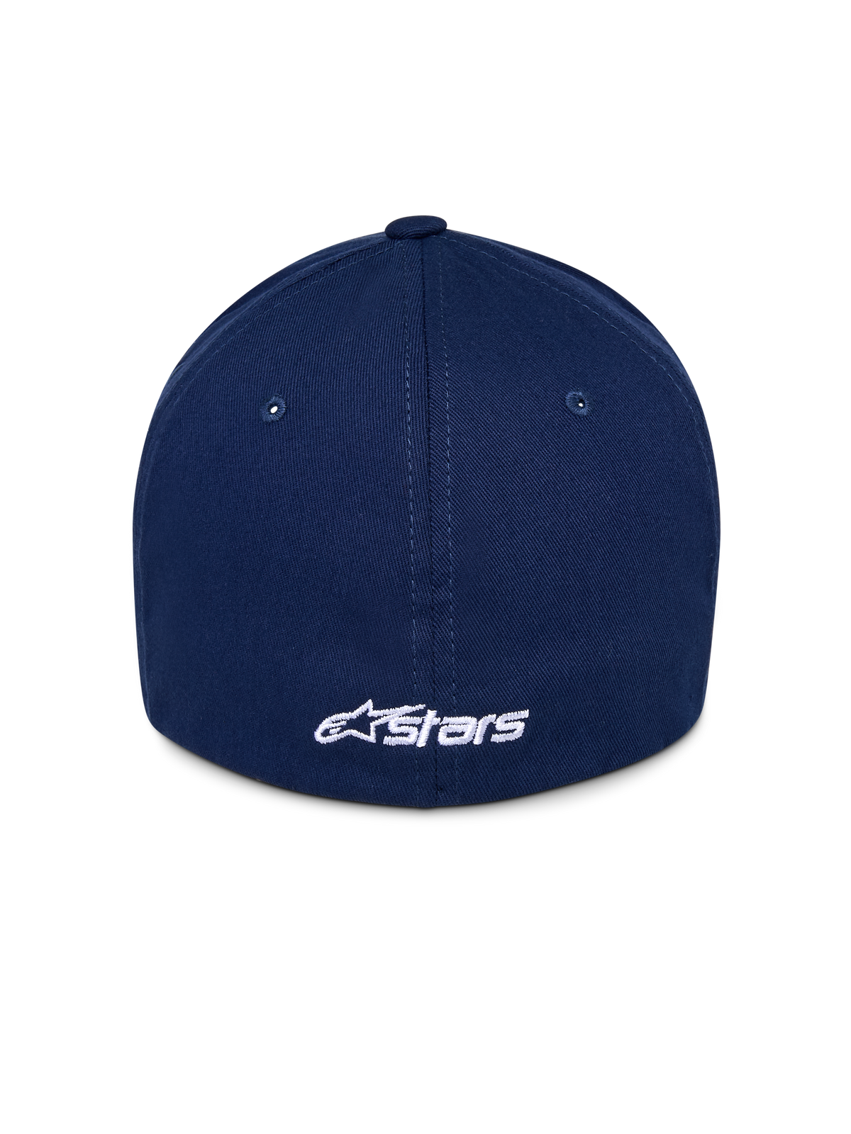 Gorra Alpinestars Ageless Multi, gorra de béisbol azul marino, vista trasera con logo Astars bordado en blanco, corona estructurada con paneles cosidos, accesorio casual de estilo motorsport