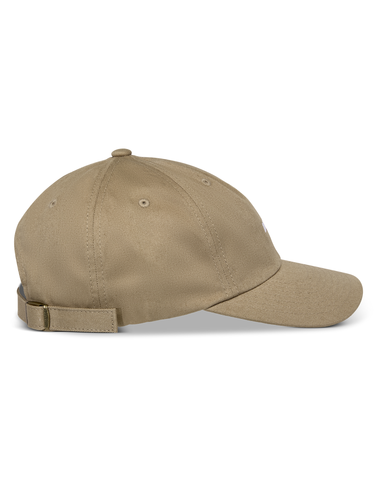 Gorra Alpinestars Deduce Strapback, caqui, vista de perfil lateral, visera curva con corona baja no estructurada, material de sarga de algodón con cierre de correa ajustable y marca con bordado plano.