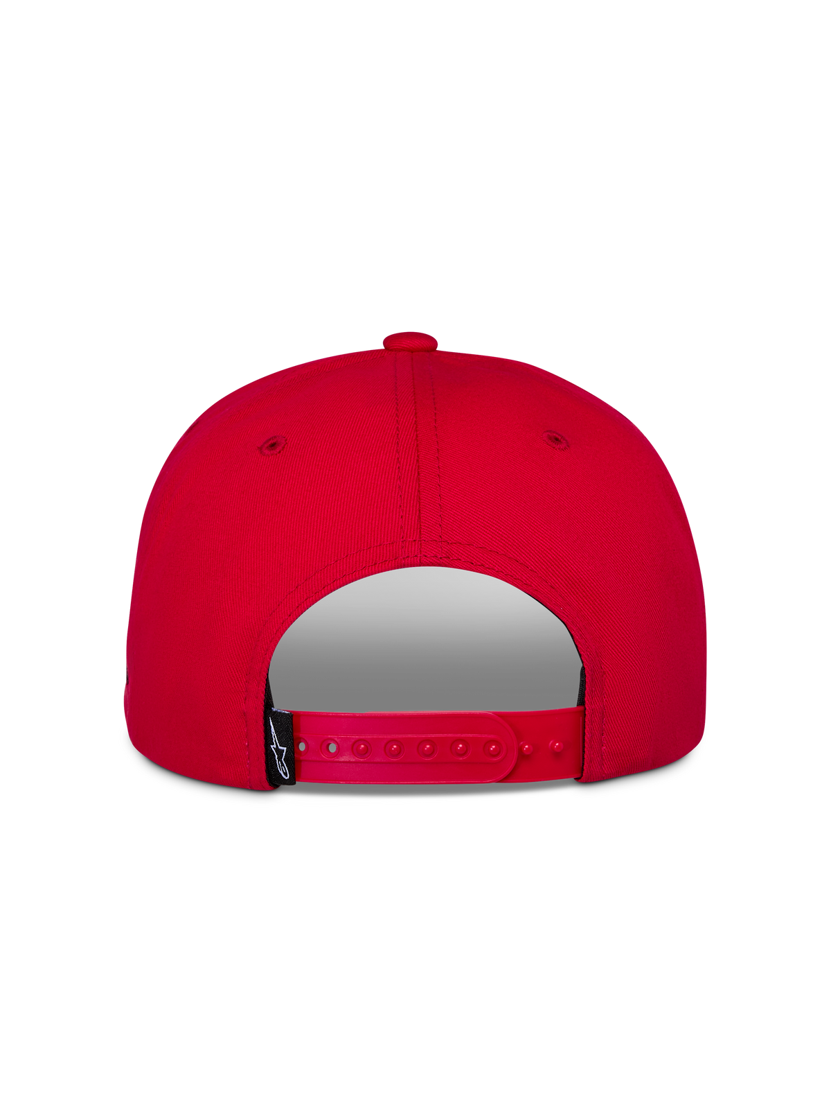 Alpinestars Thickness Snapback Hat, Red, Back View showing adjustable snap closure, structured crown, red twill fabric, small black brand label