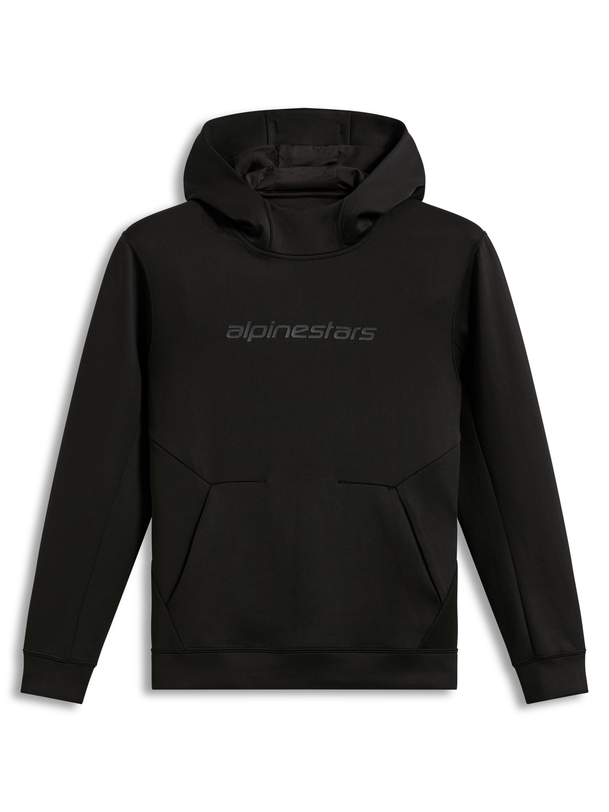 Alpinestars Datrix Hoodie, sudadera negra de forro polar con capucha, logotipo tonal HD y bolsillo con detalle de pliegue