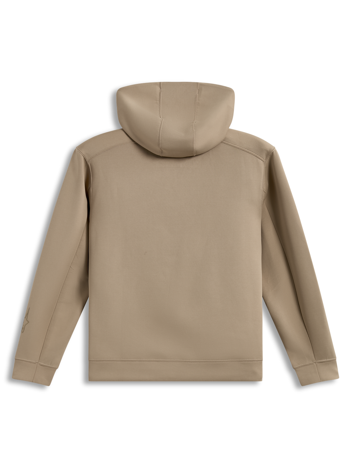 Alpinestars Datrix Hoodie, sudadera con capucha de forro polar marrón, vista trasera con interior de malla transpirable.