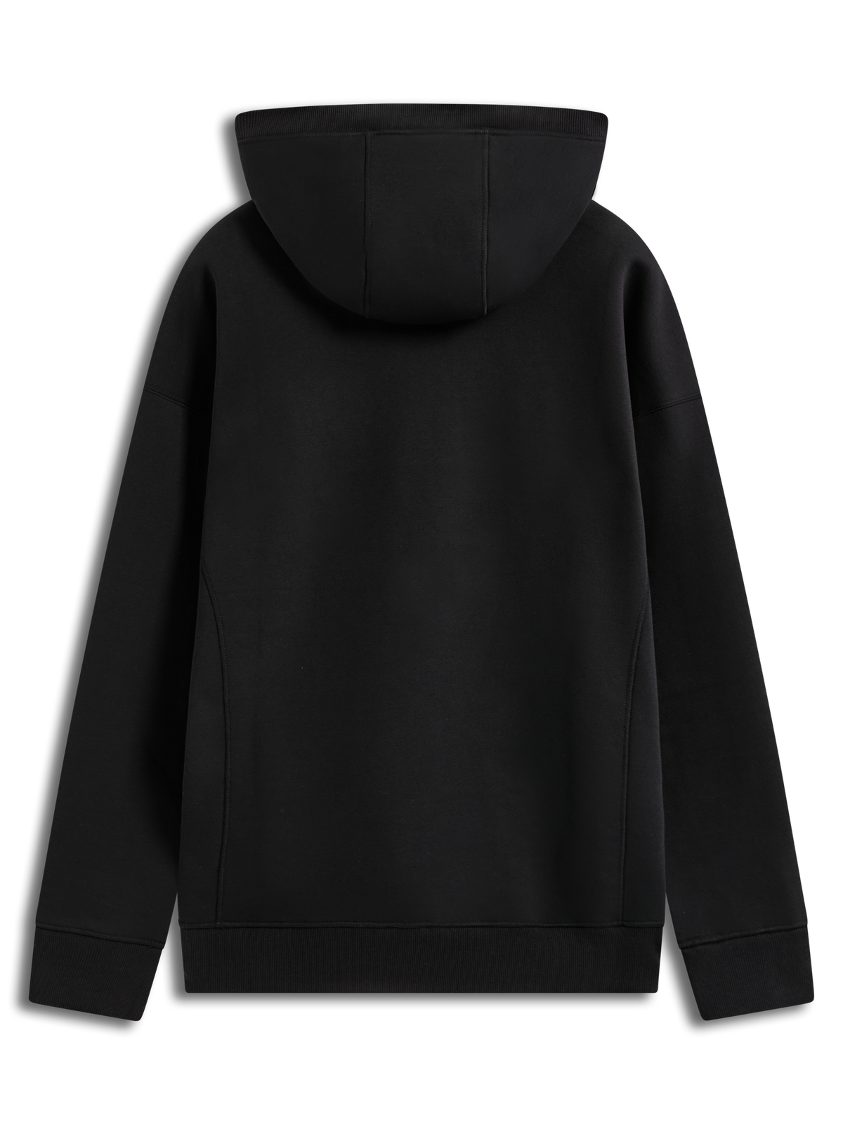 Alpinestars Shaw Oversized Hoodie, sudadera de forro polar negra, vista trasera con costuras y detalles de canalé