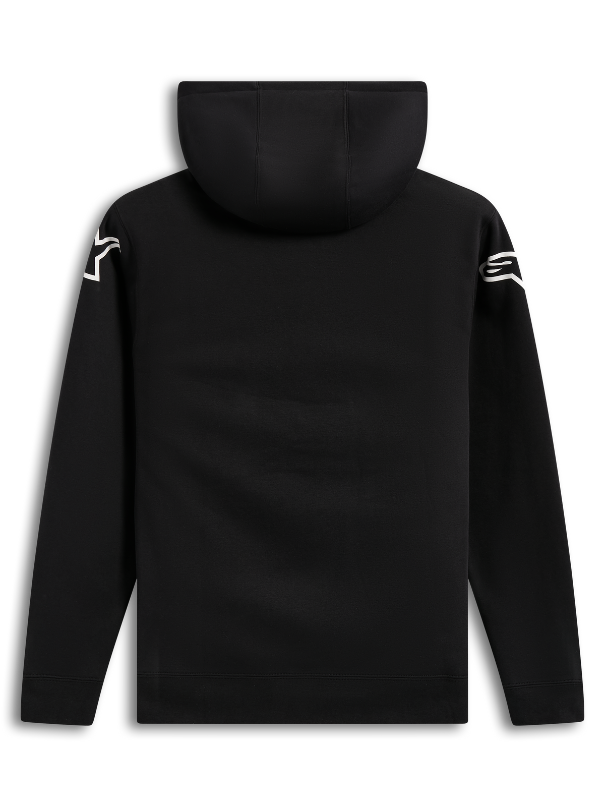 Alpinestars Velocifier Hoodie, sudadera con capucha negra de estilo casual, vista trasera con logotipos blancos en los hombros