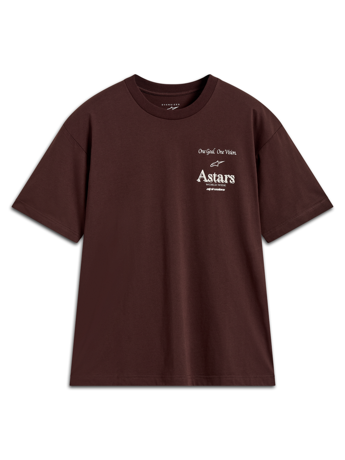 Alpinestars Post Oversized CSF Tee, camiseta de mangas cortas marrón con logotipo Astars blanco en el pecho, estilo casual