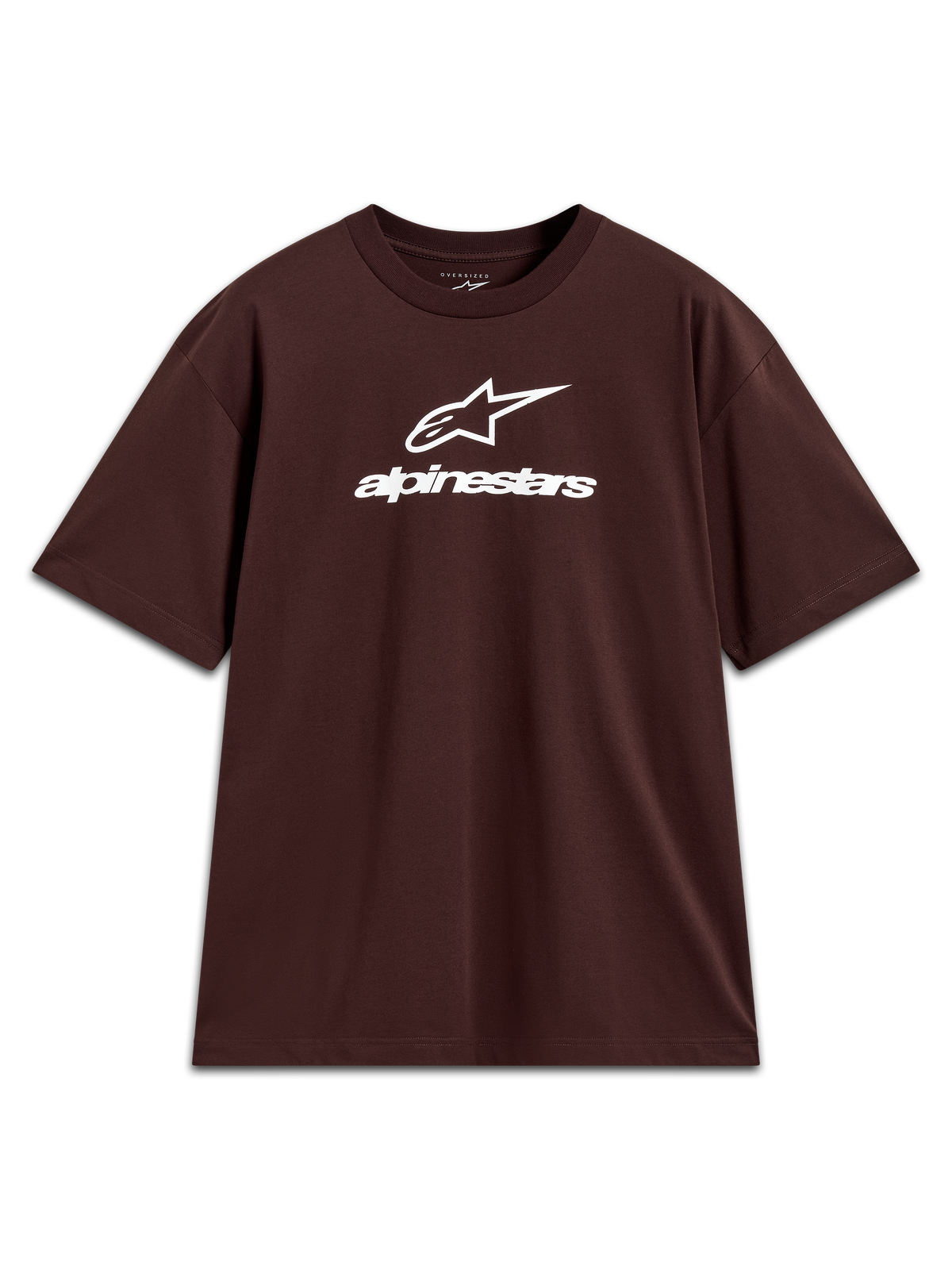 Alpinestars Prelude Oversized CSF Tee, camiseta de mangas cortas marrón con logotipo blanco en el pecho, ropa deportiva casual de ajuste oversized