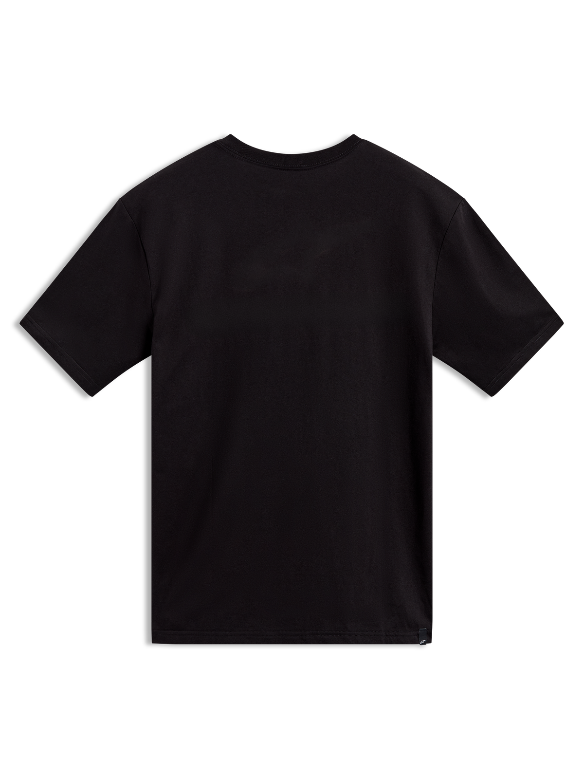 Cypress CSF Tee de Alpinestars, camiseta de mangas cortas, negra, vista trasera con detalle de logo en el dobladillo