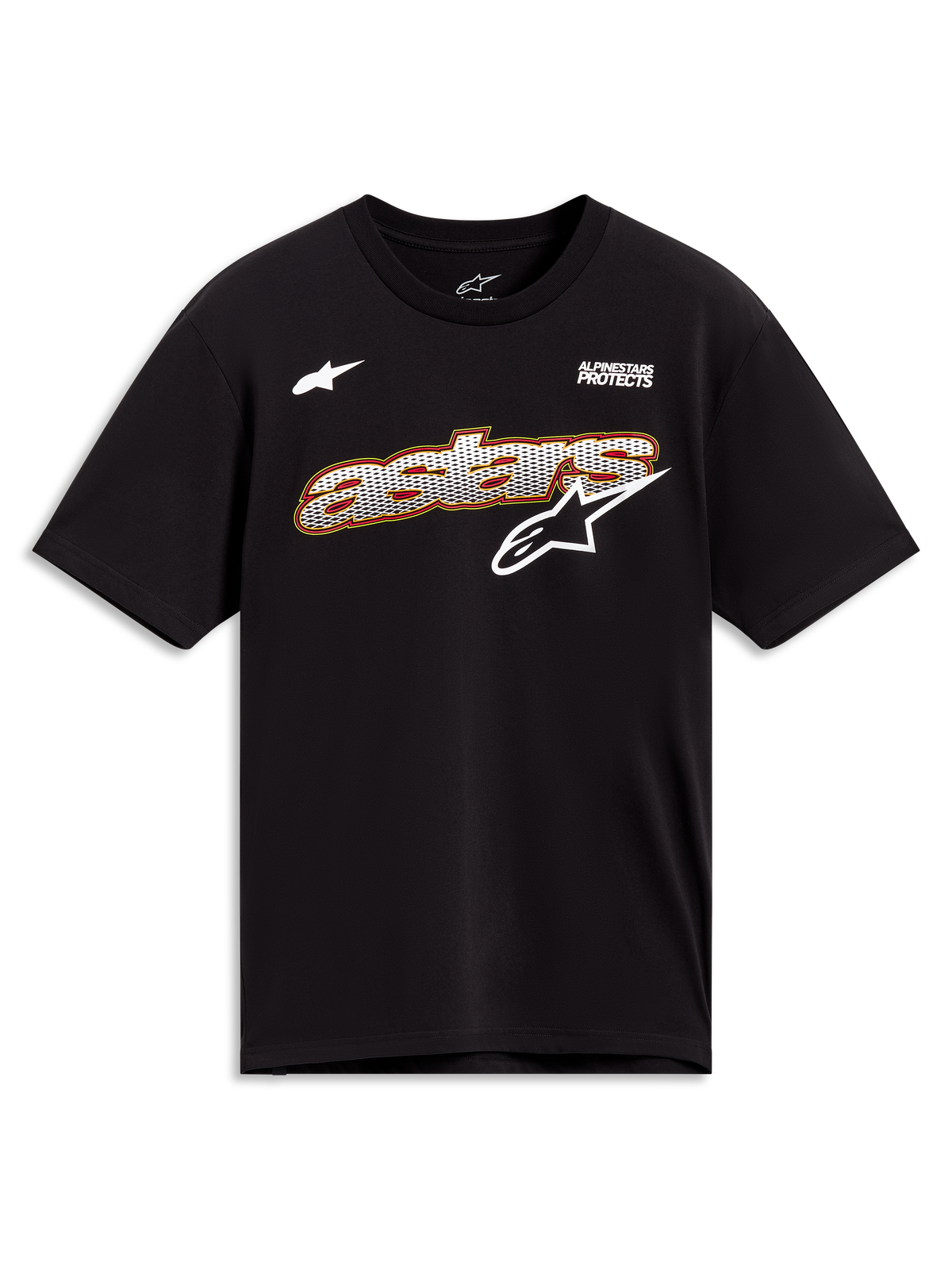 Alpinestars Cypress CSF Tee, camiseta de mangas cortas negra con gráfico Astars de relleno blanco, ropa deportiva casual