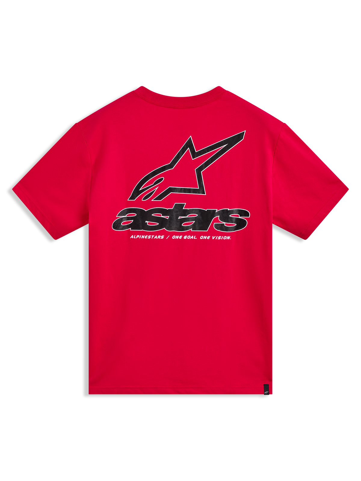 Alpinestars Lineout CSF Tee, camiseta de mangas cortas roja con gráfico grande de Astars en la espalda, ropa deportiva.