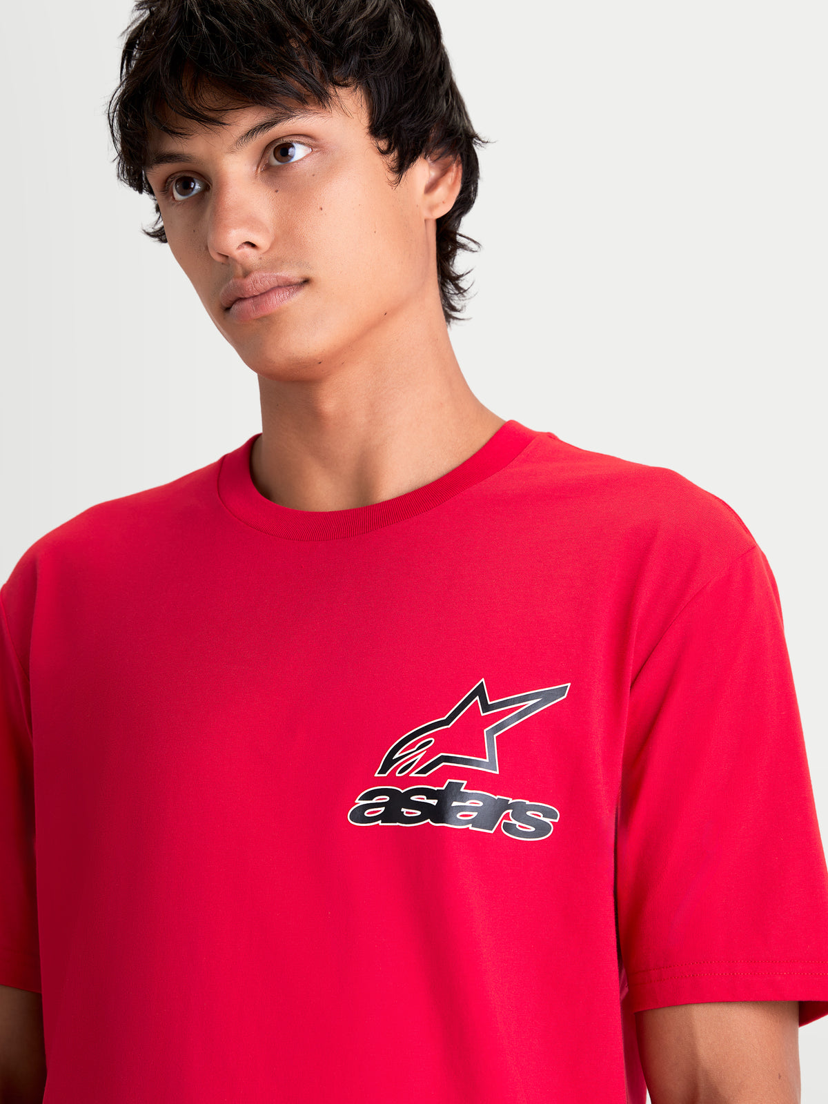 Alpinestars Lineout CSF, camiseta de mangas cortas para hombre, roja con logotipo Astars en blanco y negro en el pecho, ropa deportiva casual, acabado de tacto suave