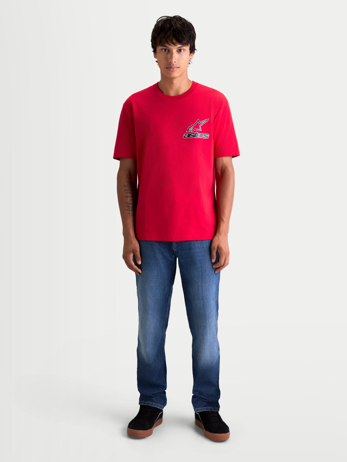 Alpinestars Lineout CSF, camiseta de mangas cortas para hombre, roja, con gráfico del logotipo Astars en el pecho, ropa deportiva casual de algodón premium
