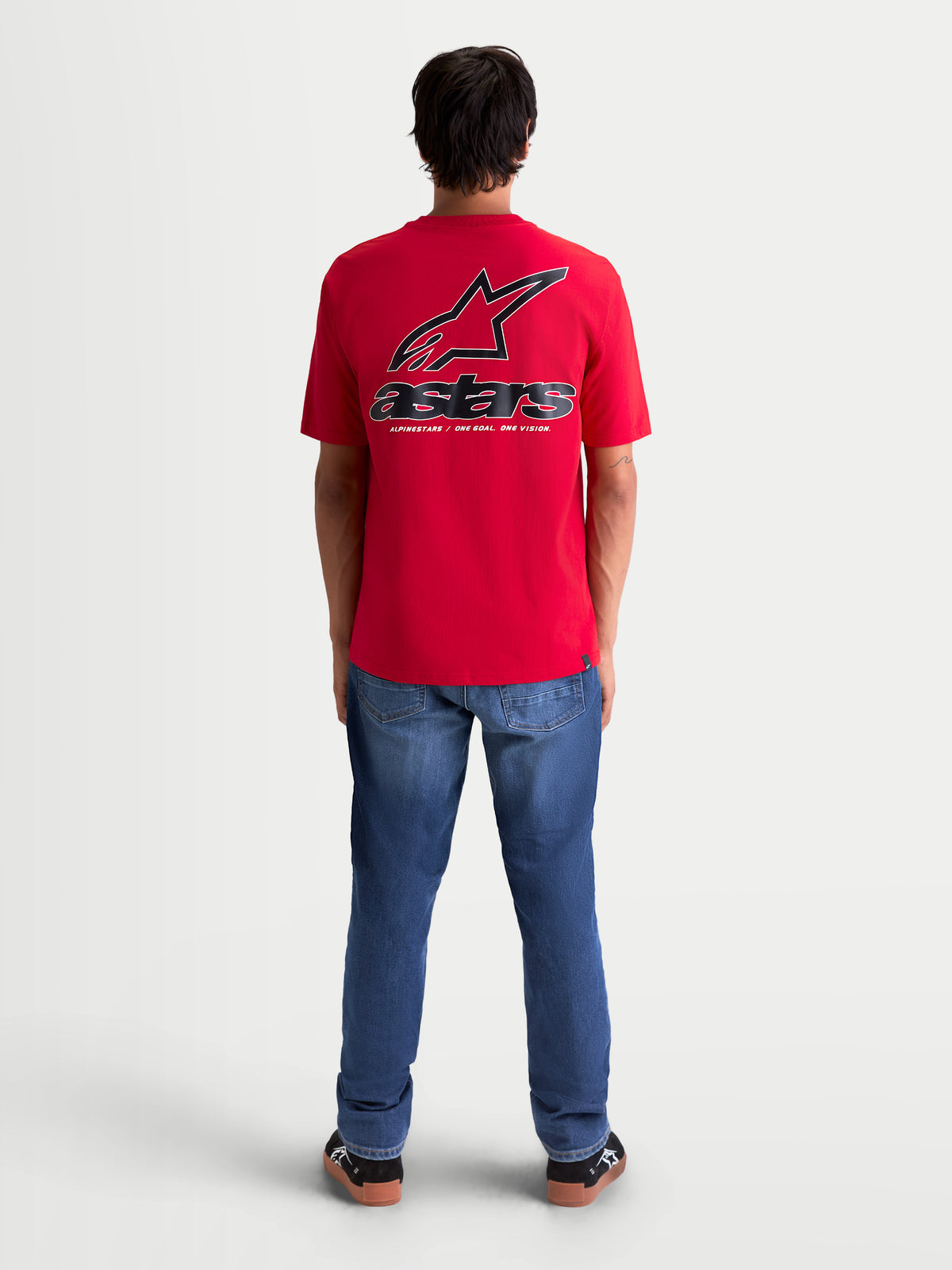 Alpinestars Camiseta Lineout CSF, camiseta de mangas cortas para hombre, roja con un gran logotipo Astars y gráfico en la espalda en negro y blanco, impresión de tacto suave, ropa deportiva casual