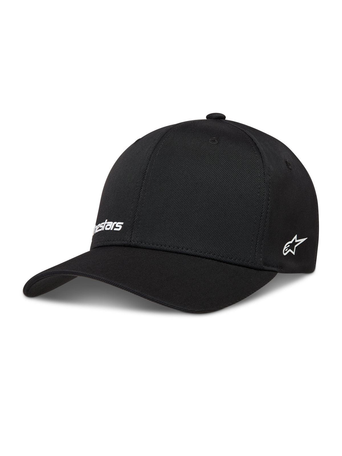Alpinestars Points Gorro, gorra deportiva negra de nylon tactel con logotipos blancos impresos en HD y ajuste flex fit