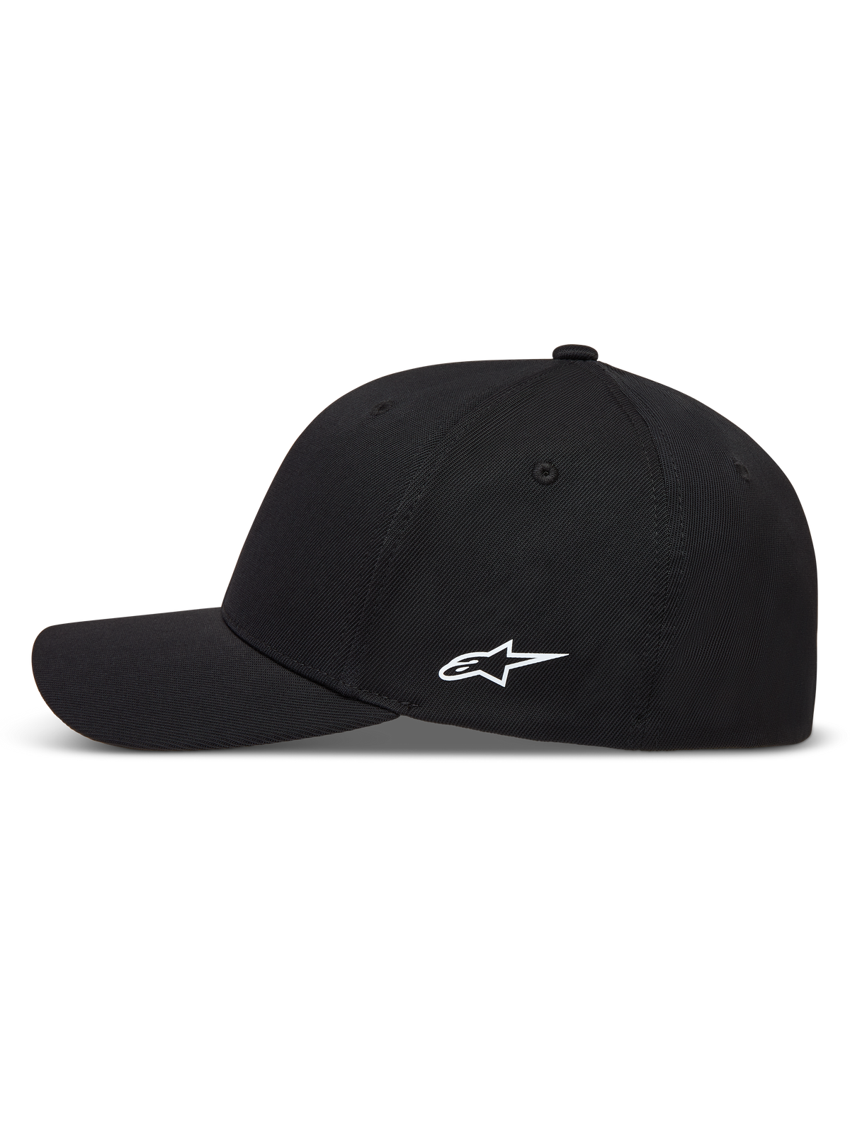 Alpinestars Points Gorro, gorra deportiva negra de nylon tactel con logotipo Astars lateral blanco y visera curva