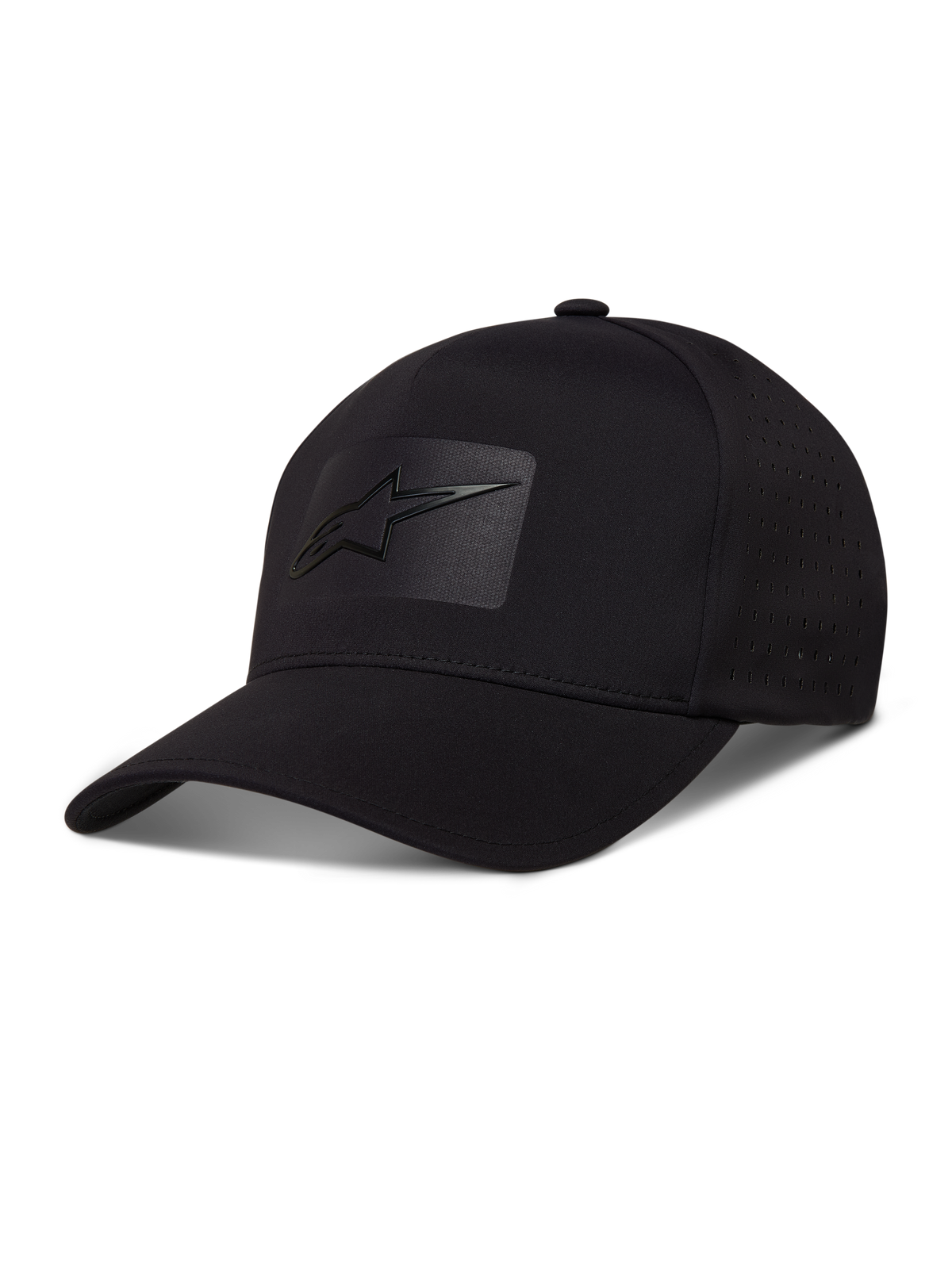 Alpinestars Algo Perf Adjustable Gorro, gorra negra de tejido técnico con perforaciones laterales y logo sónico