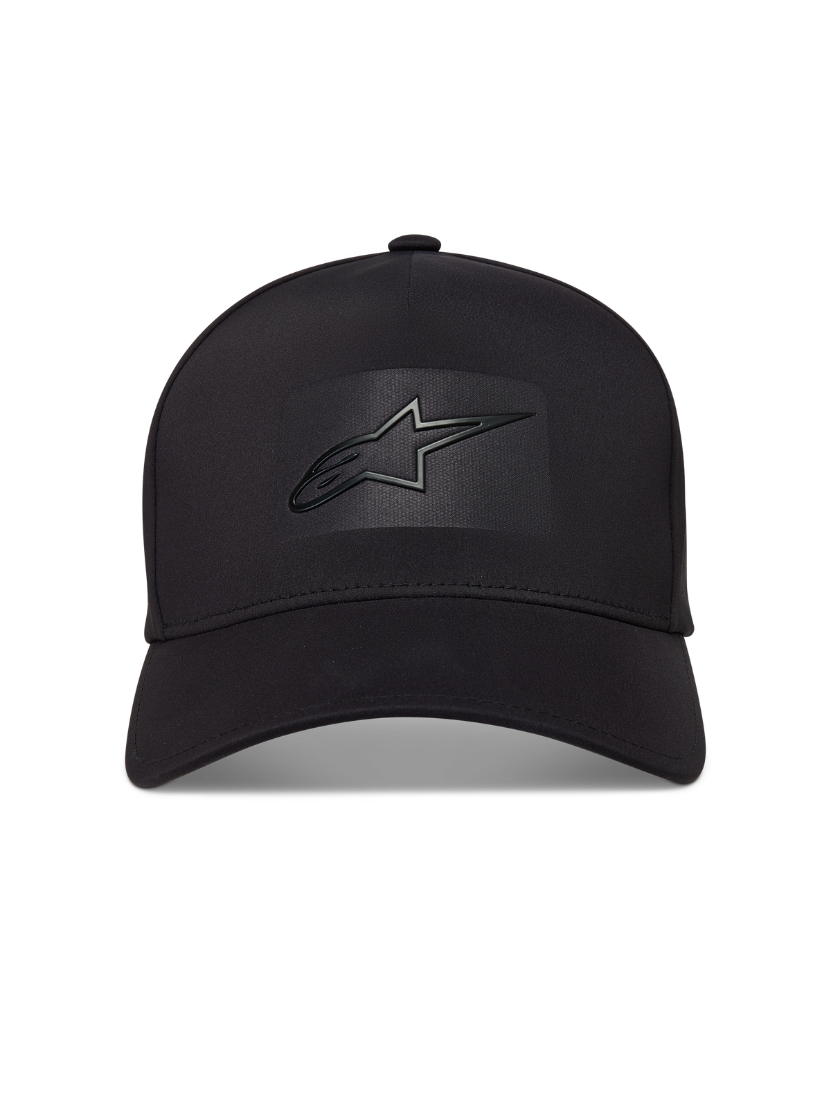 Alpinestars Algo Perf Adjustable Gorro, gorra negra con visera curva, corona estructurada y logo Astars soldado sónico