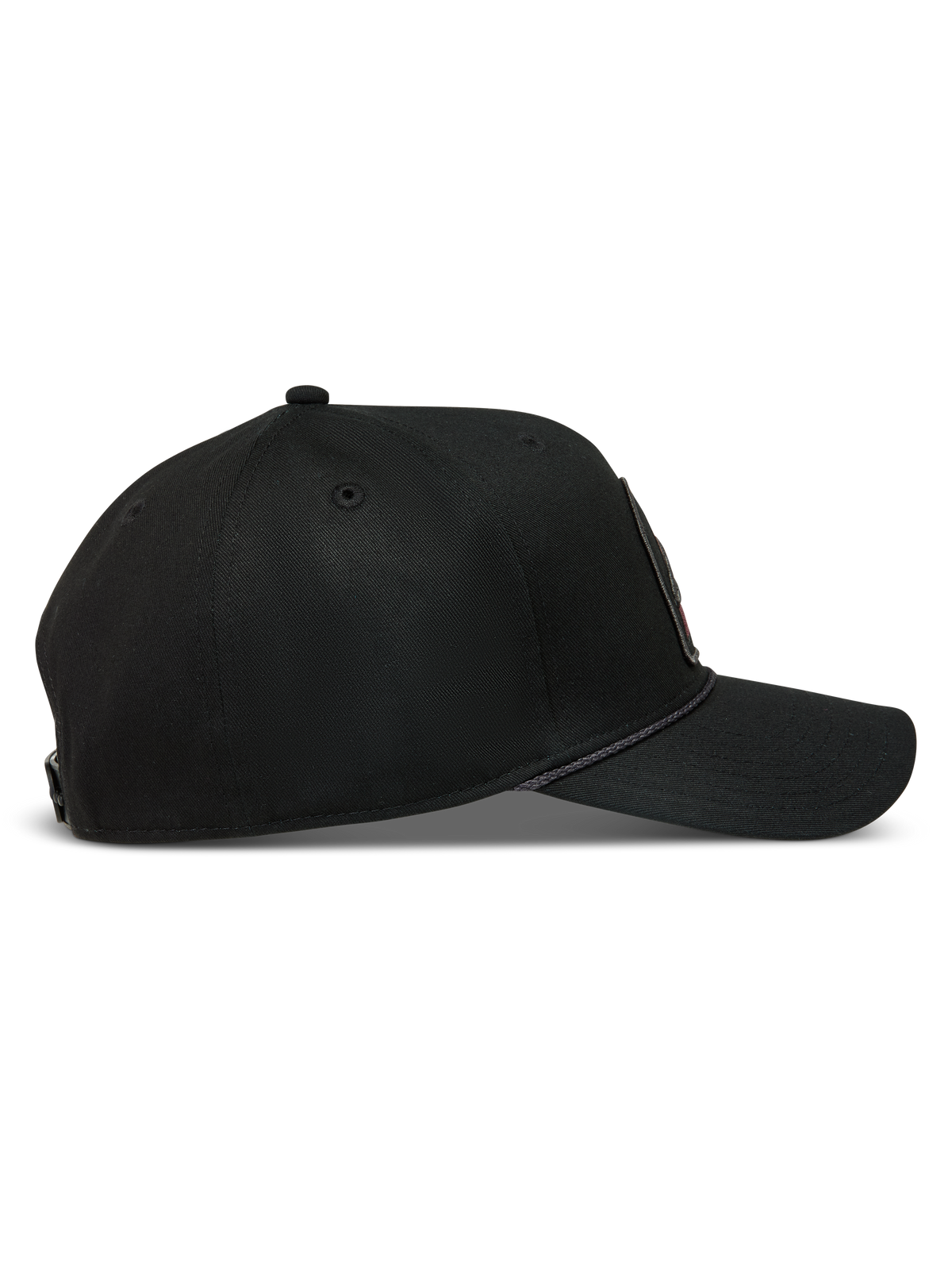 Alpinestars Acme Snapback, gorra de sarga negra con visera curva, corona estructurada y ribete de cuerda, ropa deportiva