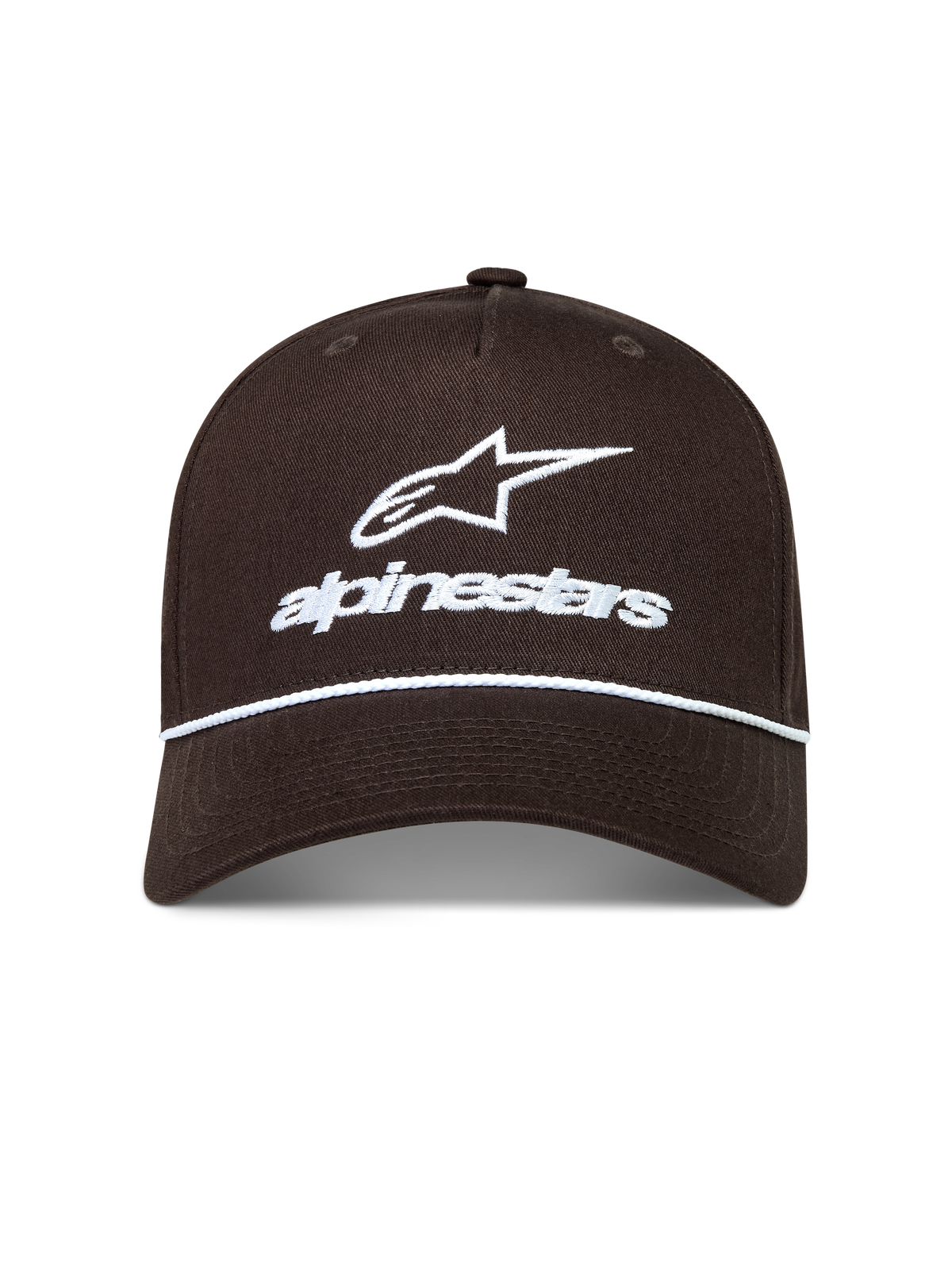 Alpinestars Combo Logo Snapback Gorro, gorra marrón de sarga con logotipo bordado blanco y detalle de cuerda en la visera curva