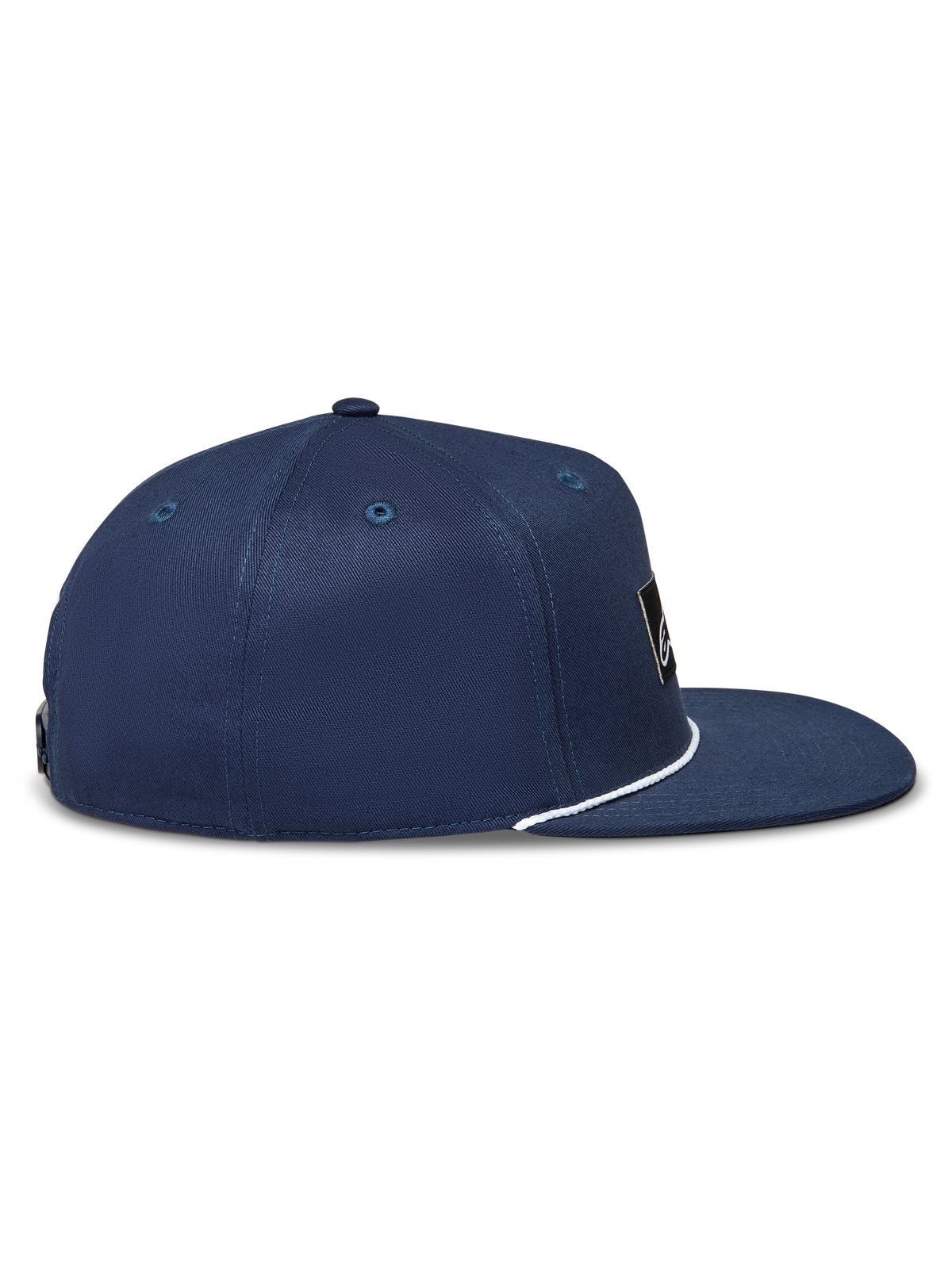 Alpinestars Label Snapback Gorro, gorra de sarga azul marino con visera plana y detalle de cuerda blanca